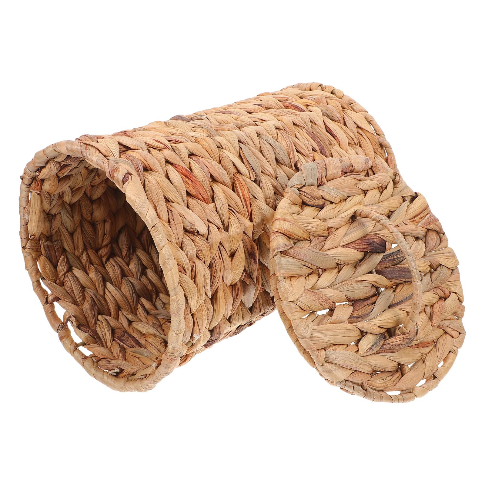 COLLBATH Papelera de Ratán Tejida Tapa, Cesta Vintage para Baño y Dormitorio, Contenedor Portátil de Hierba de Calabaza para Almacenamiento en Hogar