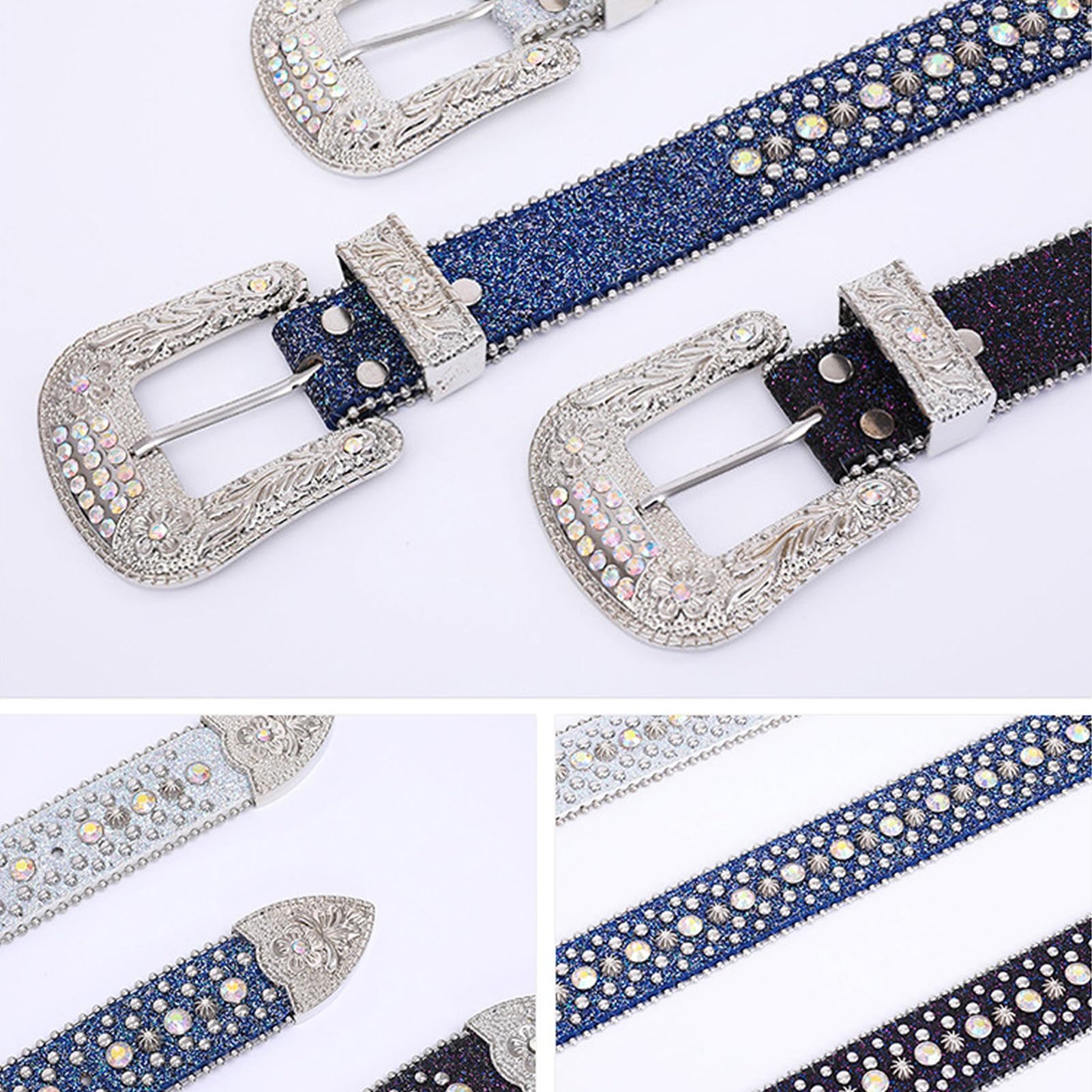 Mężczyźni Kobiety Rhinestone Belt, Studded Rhinestone Belts, Western Studded Leather Belts, Y2K Leather Belt Western Cowgirl Cowboy Studded Diamond Belt for Jeans(E,105cm)