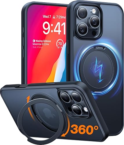 TORRAS Funda magnética giratoria 360 mejorada para iPhone 16 Pro de 6.3 pulgadas, compatible con funda MagSafe 16 Pro, a prueba de golpes de grado