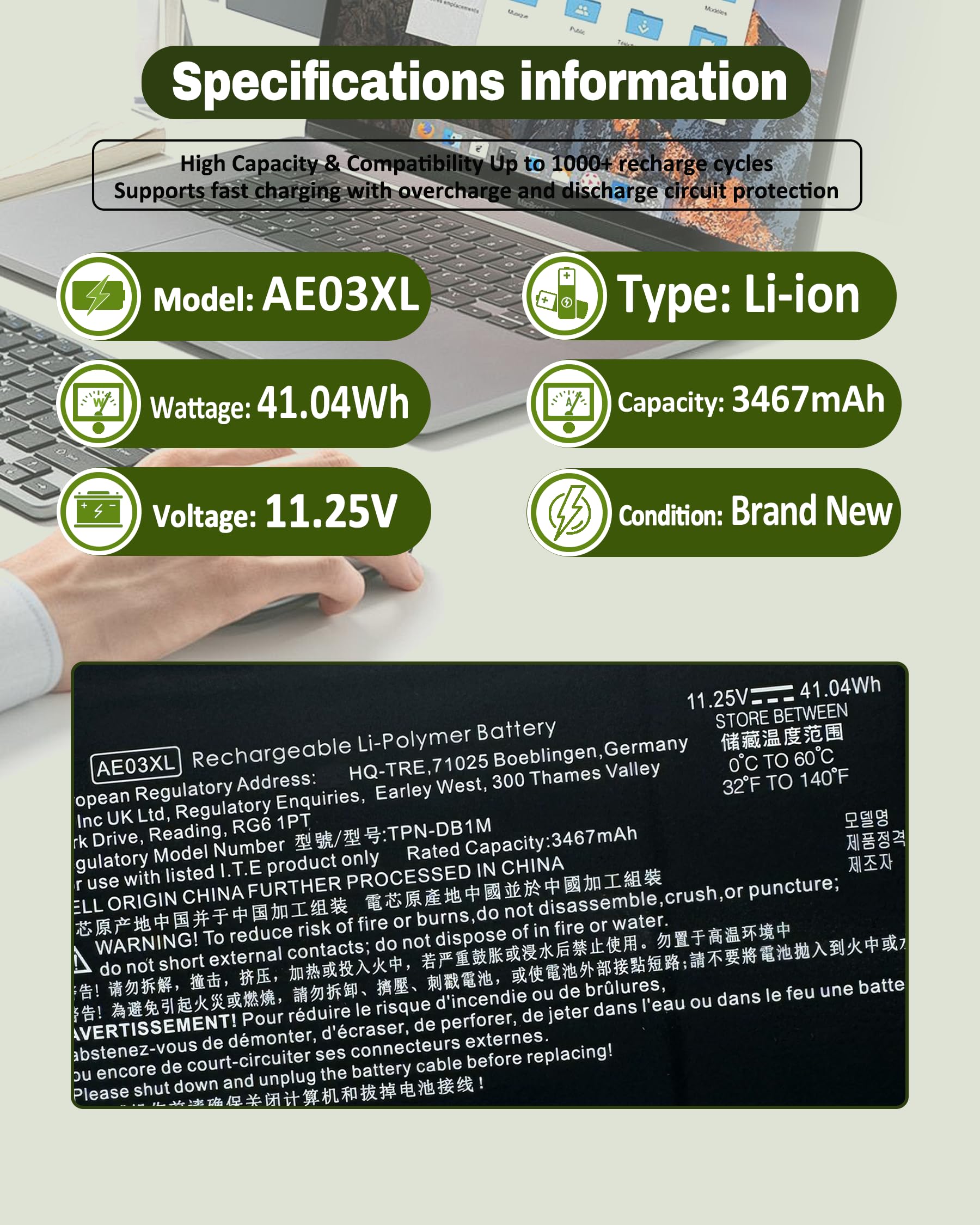 Amazon.com: bossfulton 41.04Wh AE03XL N21969-005 Battery