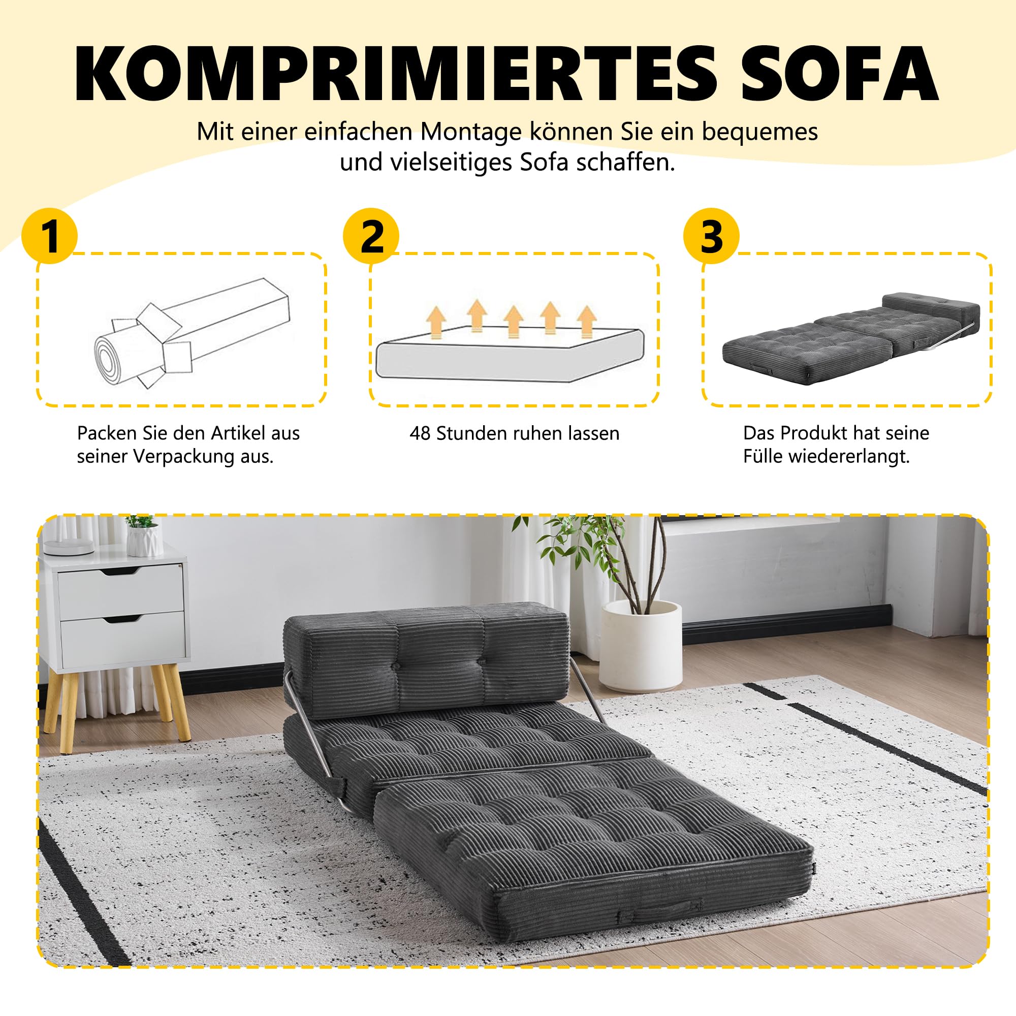 Mingone Faltbares Schlafsofa, Klappsofa 3-in-1 Mit Schlaffunktion grau