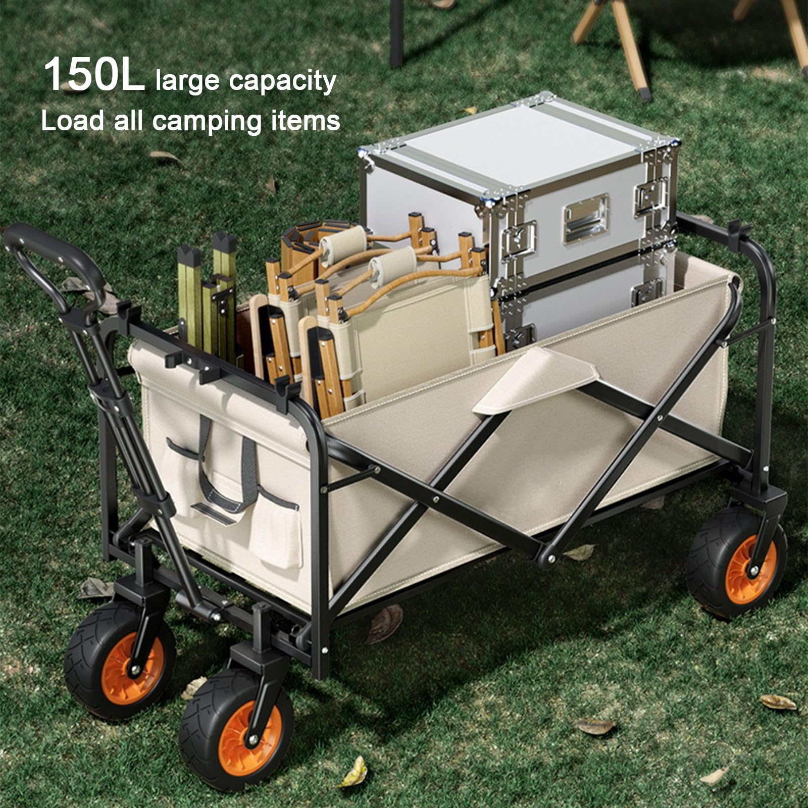 RYGEO Festival Trolley Opvouwbare Utility Wagen Kar met Wielen en Telescopische Handgreep voor Tuinieren, Camping, Winkelen en Outdoor Sport