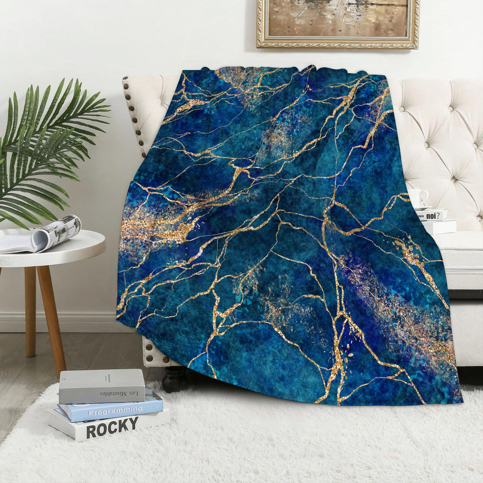 MAAPCHP Flannel Fleece Blanket Throws for Sofa Fluffy Blanket Bed Throw for Bedroom Abstract Malachite Green Marble with Gold Glitter Veins Blanket for Bed, Couch,Car 30x40in