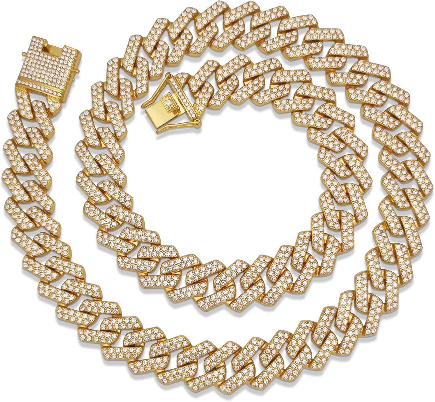Mens Cuban Link Chain, 20MM Cuban Chain Zinc Alloy AAA+ Rhinestone Necklace for Men Hip Hop Chains