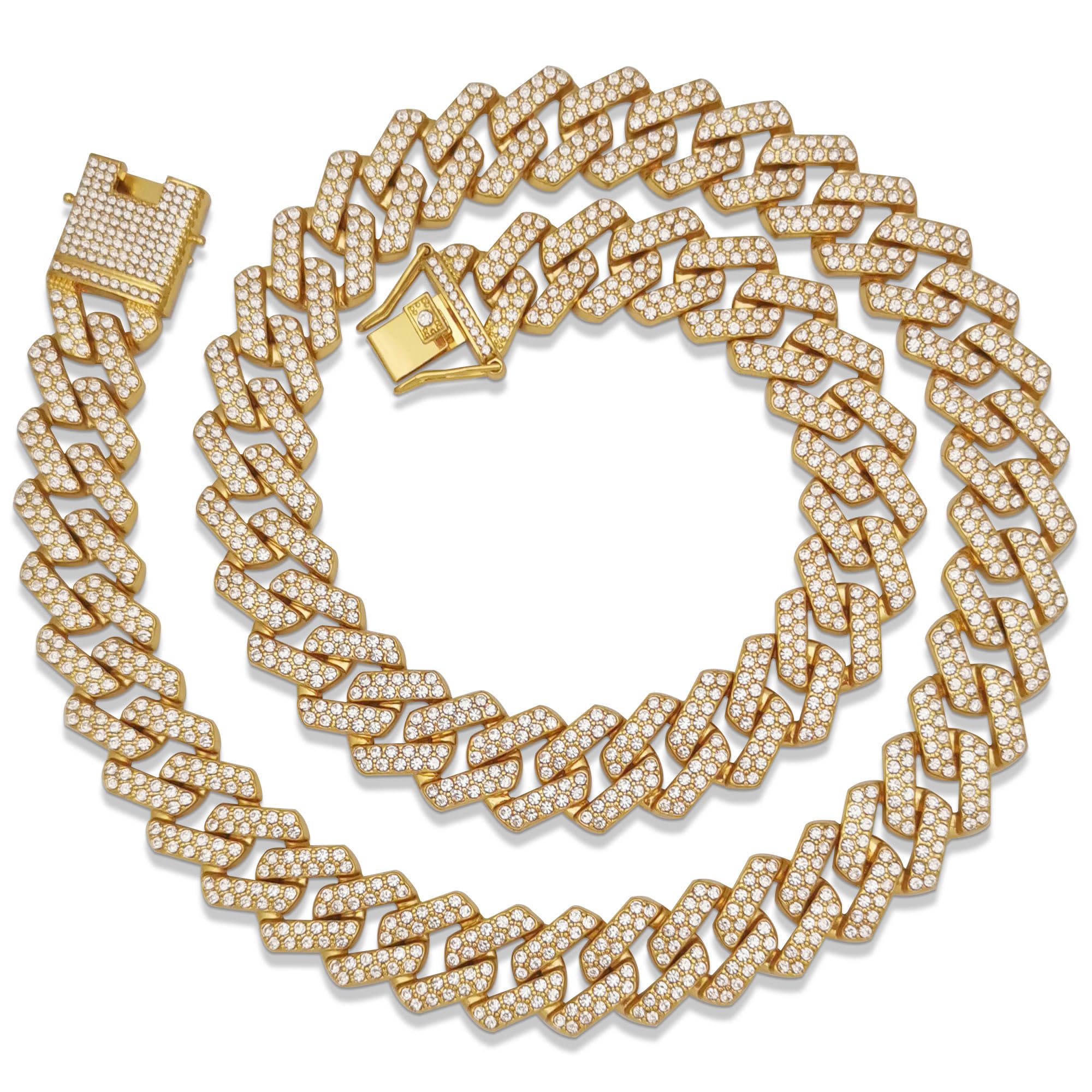 ICEDATA Mens Cuban Link Chain, 20MM Cuban Chain Zinc Alloy AAA+ Rhinestone Necklace for Men Hip Hop Chains