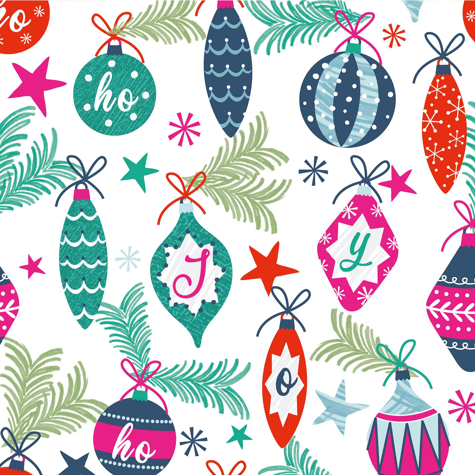 Glamour Secrets Multi Christmas Fabric - Bright Colourful Christmas Joy Baubles - Xmas Craft Fabric Material Metre