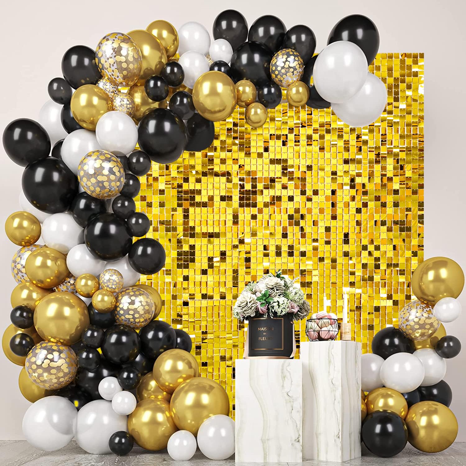 24 Pannelli Sfondo in Paillettes Dorate, 180×120 cm Sfondo Lussuoso per Matrimonio Anniversario Cena di Gala, Decorazioni per Feste