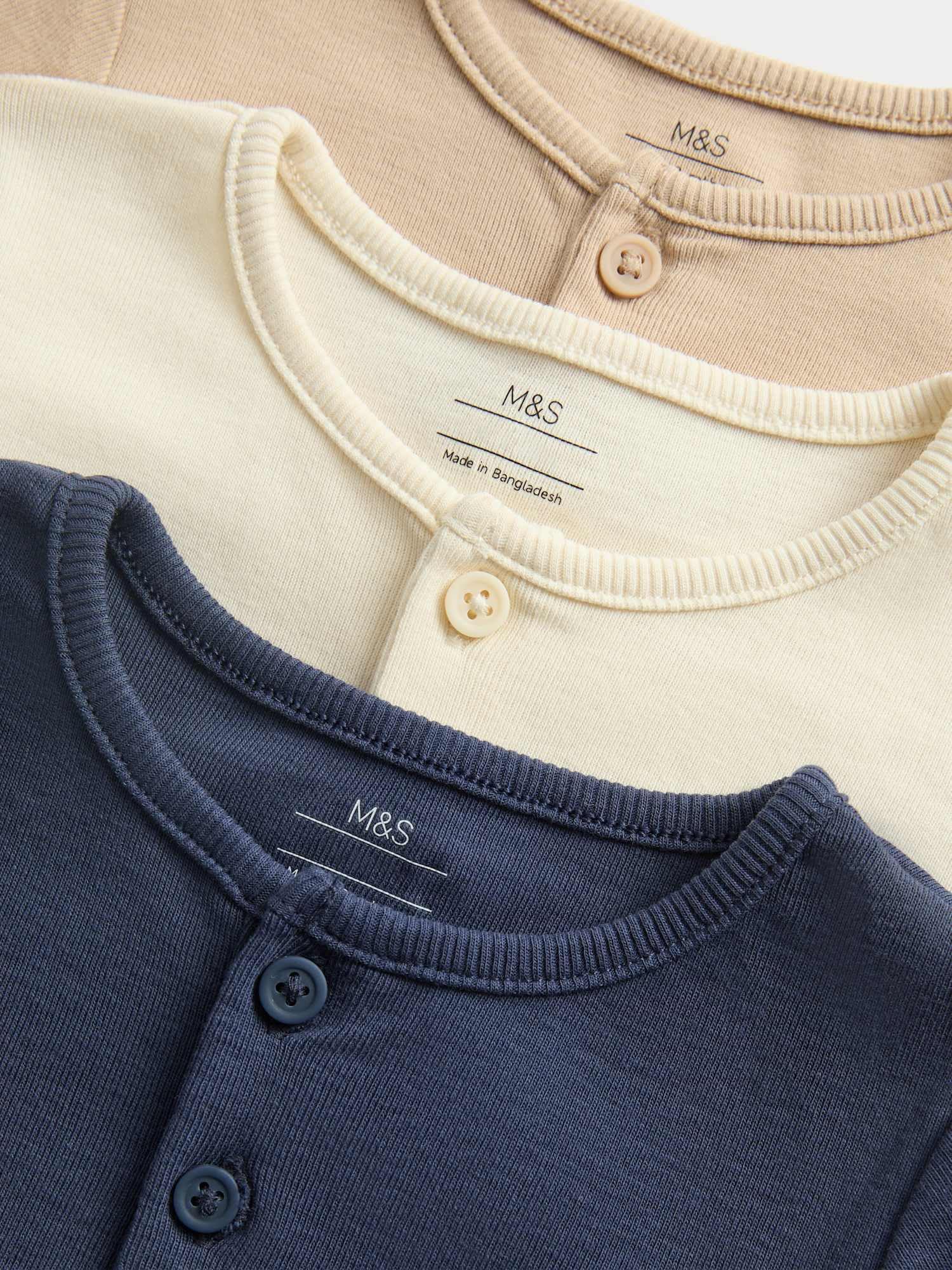 Marks & Spencer Bambino 3-Pack Puro Cotone Manica Corta Henley Top – vestibilità Regolare – Button Placket