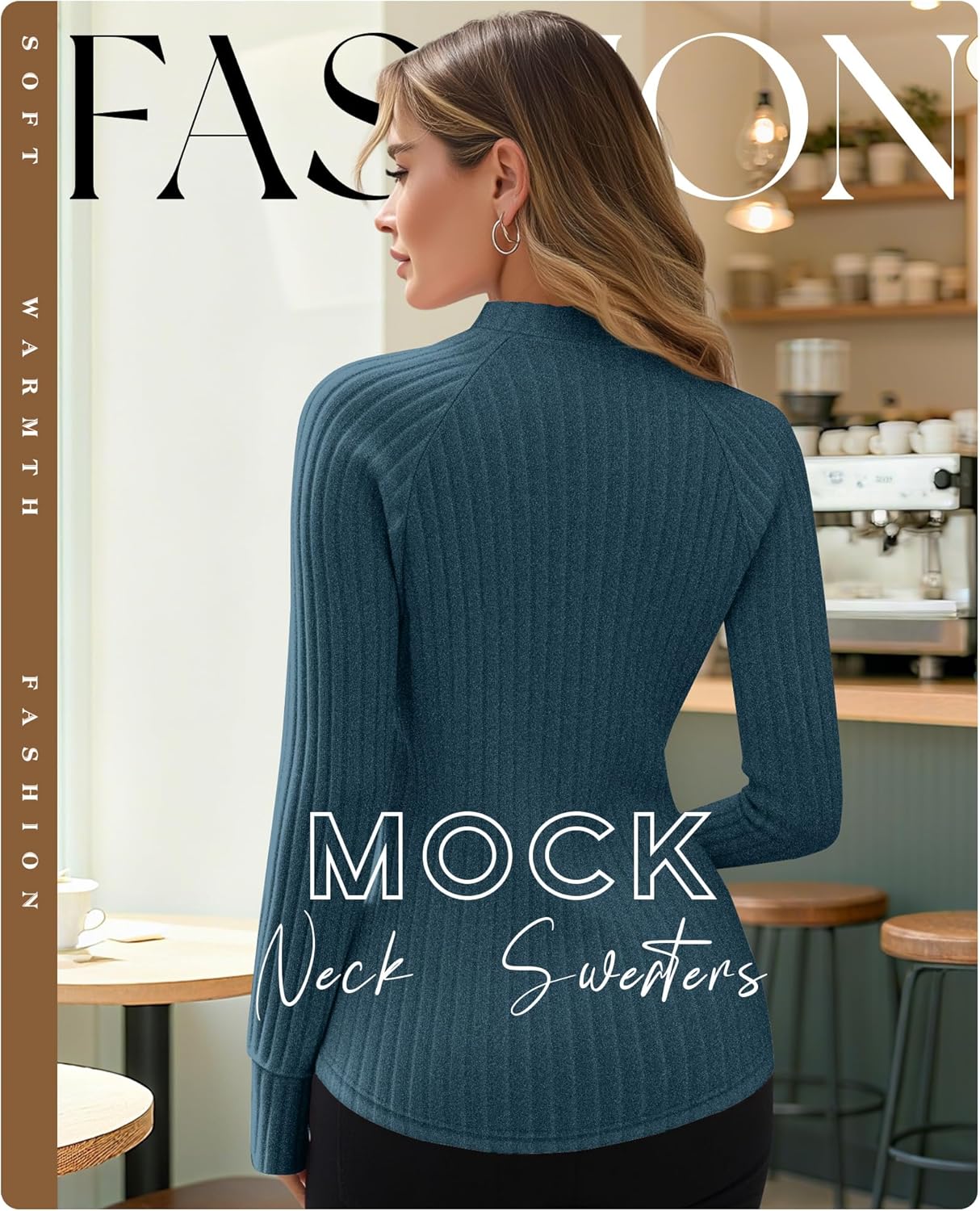 3 Pack Women's Sweater Long Sleeve Shirts Mock Turtleneck Tunic Tops Thumbhole Ribbed Curved Hem Loose Fall Clothes - Image 4