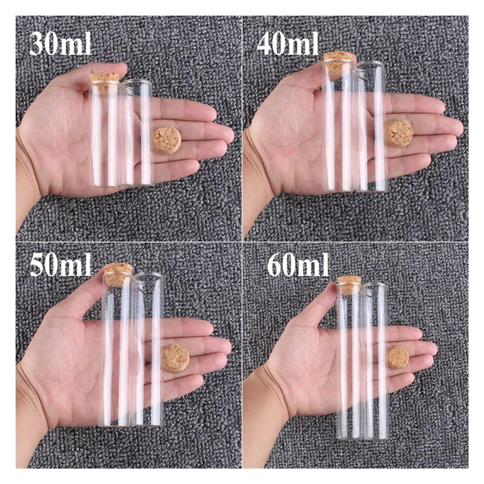 Provette Vetro 24 pz/lotto 30 ml/40 ml/50 ml/60 ml Piccola Provetta di Vetro con Tappo di Sughero Confetti Barattoli for la Cerimonia Nuziale Artigianato FAI DA TE(50ml - 25 x 120mm)
