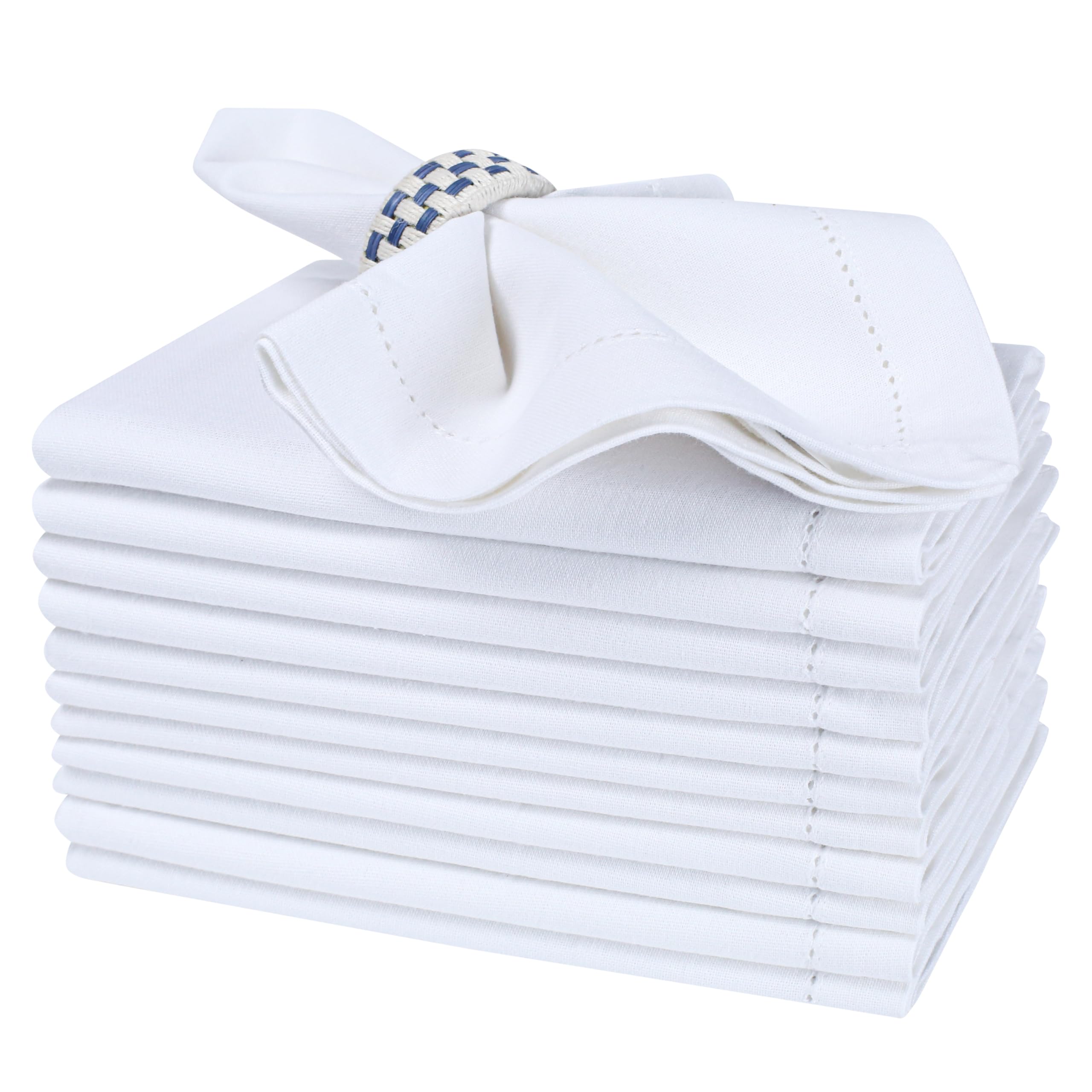 12-Pieces Cotton Napkin Set, 45x45cm (White), 100% Pure Cotton Casement Fabric, Hemstitched, Eco Friendly, Elegant Design, Washable, Qick Dry, for Home, Hotel, Restaurant, Picnic.