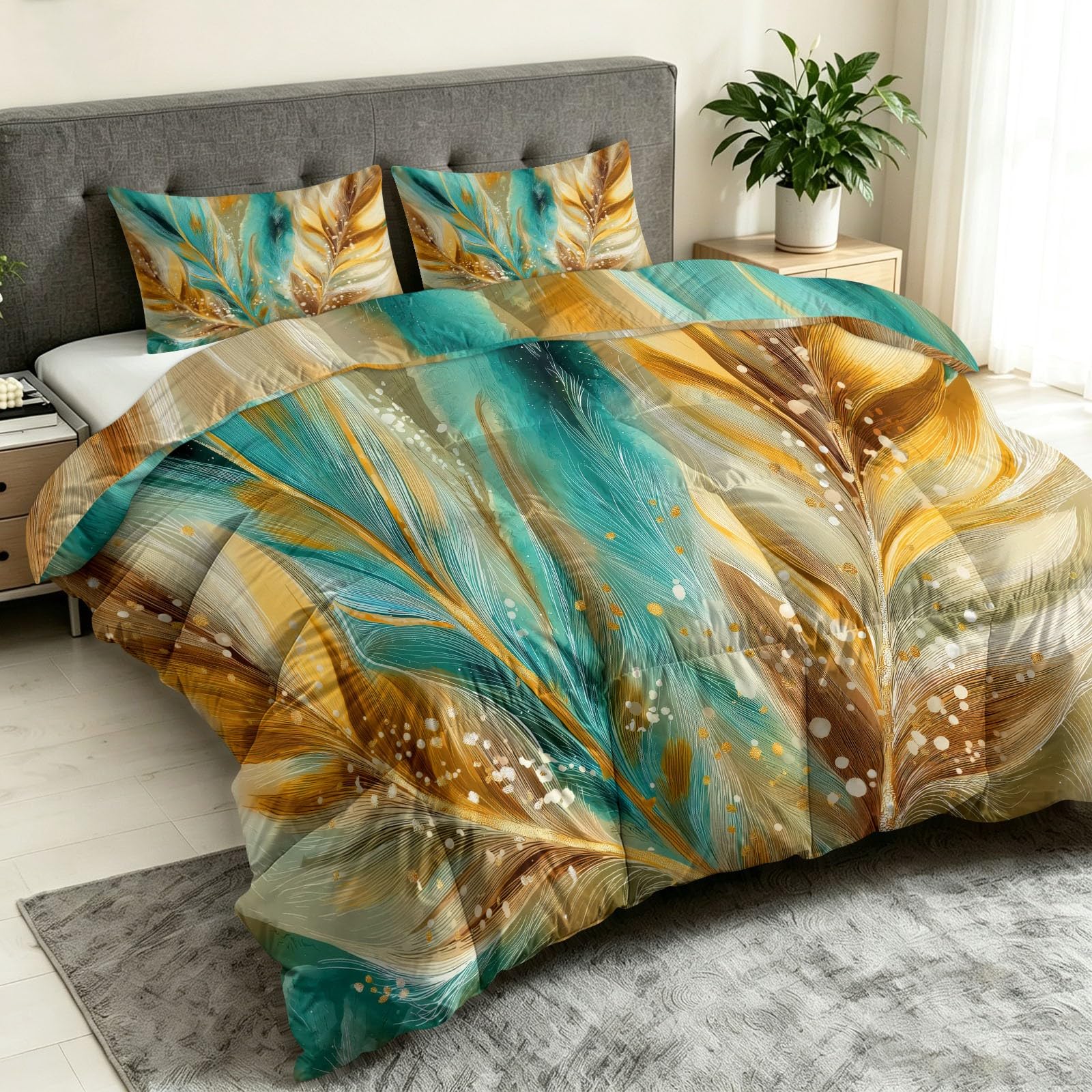 Pojedynczy zestaw poszewek na kołdrę 135 × 200 cm, tekstura piór, lekkie plamy, zestawy pościeli, nowoczesna minimalistyczna antyalergiczna miękka kołdra 7,5 Tog, na wszystkie pory roku, z 2