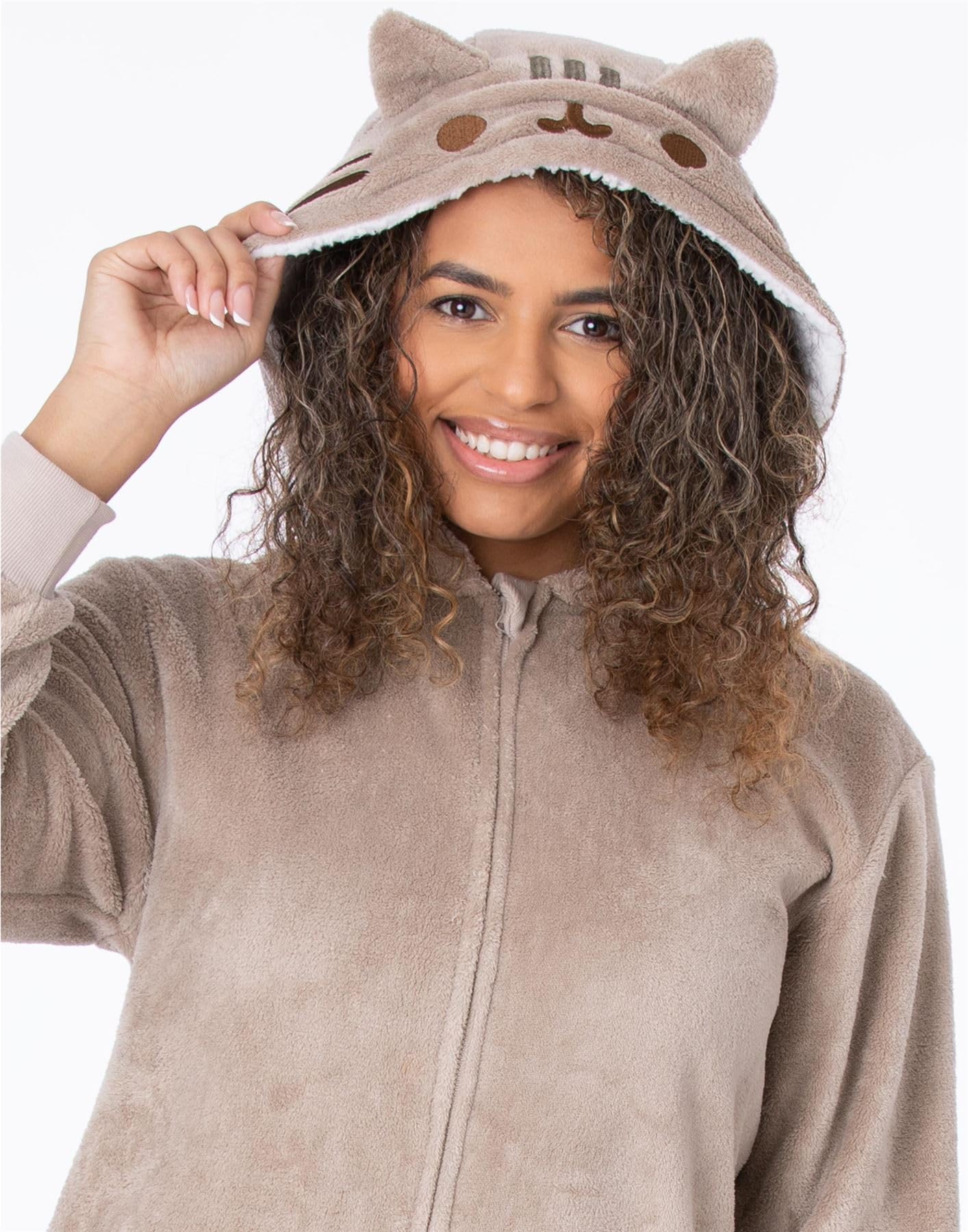 Pusheen The Cat Onesie Damskie | Damska piżama Novelty Brown All In One | Cartoon Cat z uszami 3D Tail Character Odzież domowa | Prezenty towarowe Pusheen