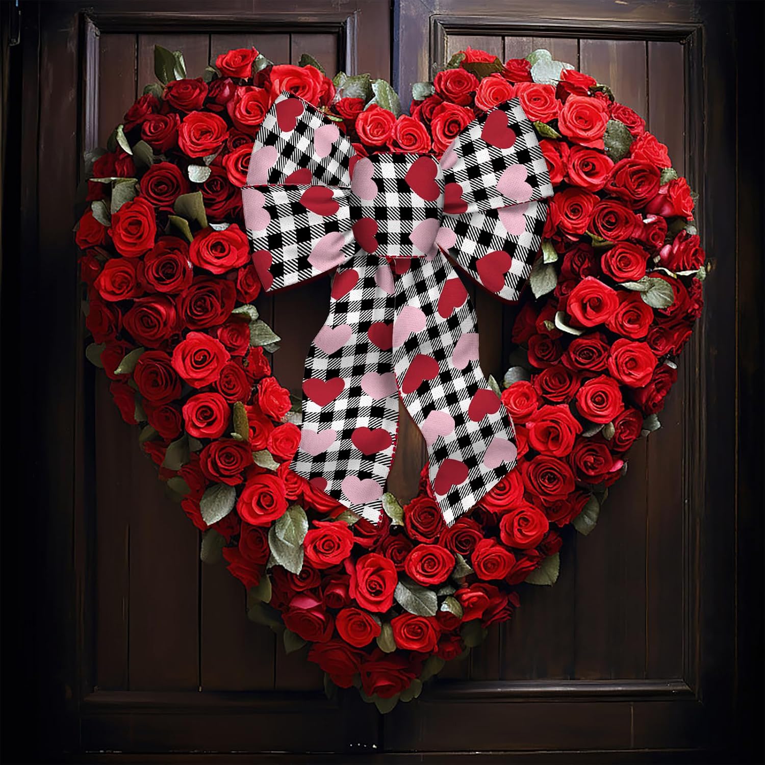 Heureppy 2 PCS Valentine's Day Wreath Bows - White Black Plaids Hearts Burlap Fabric - Wedding & Valentine's Day Occasion - Romantic Occasions - Burlap, Linen Material - Medium Size - 2 Count image 4