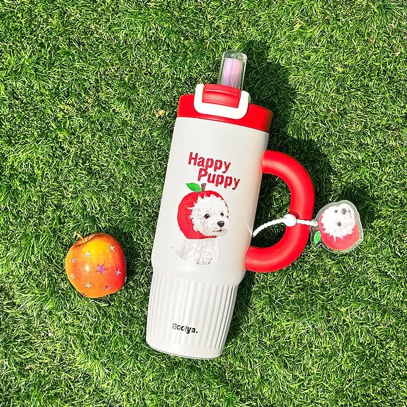 ZZT 26 oz Cute Animal Insulated Tumbler with Straw and Dust Lid, Stainless Steel School Travel Working Coffee Mug, Direct drinking and straw drinking, Gifts for Women & Girls (Red) - Image 3