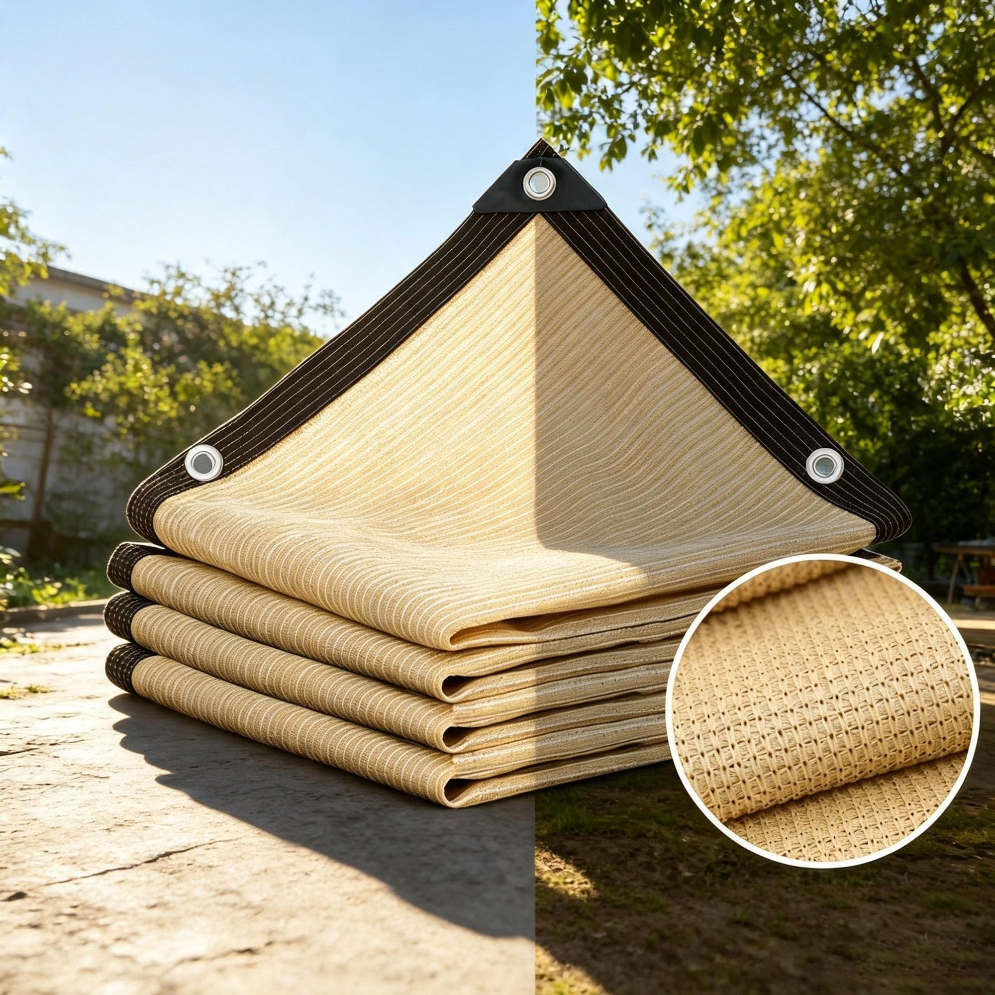 7X9m Schattiernetz mit Ösen,90% Shading Rate,Sonnenschutznetz Beige | Schattierungsnetz,UV-Schutz,Dick Schattiernetz Sonnensegel, Atmungsaktiv Beschattungsnetz für Gewächshaus,Garten,Außen,Dach
