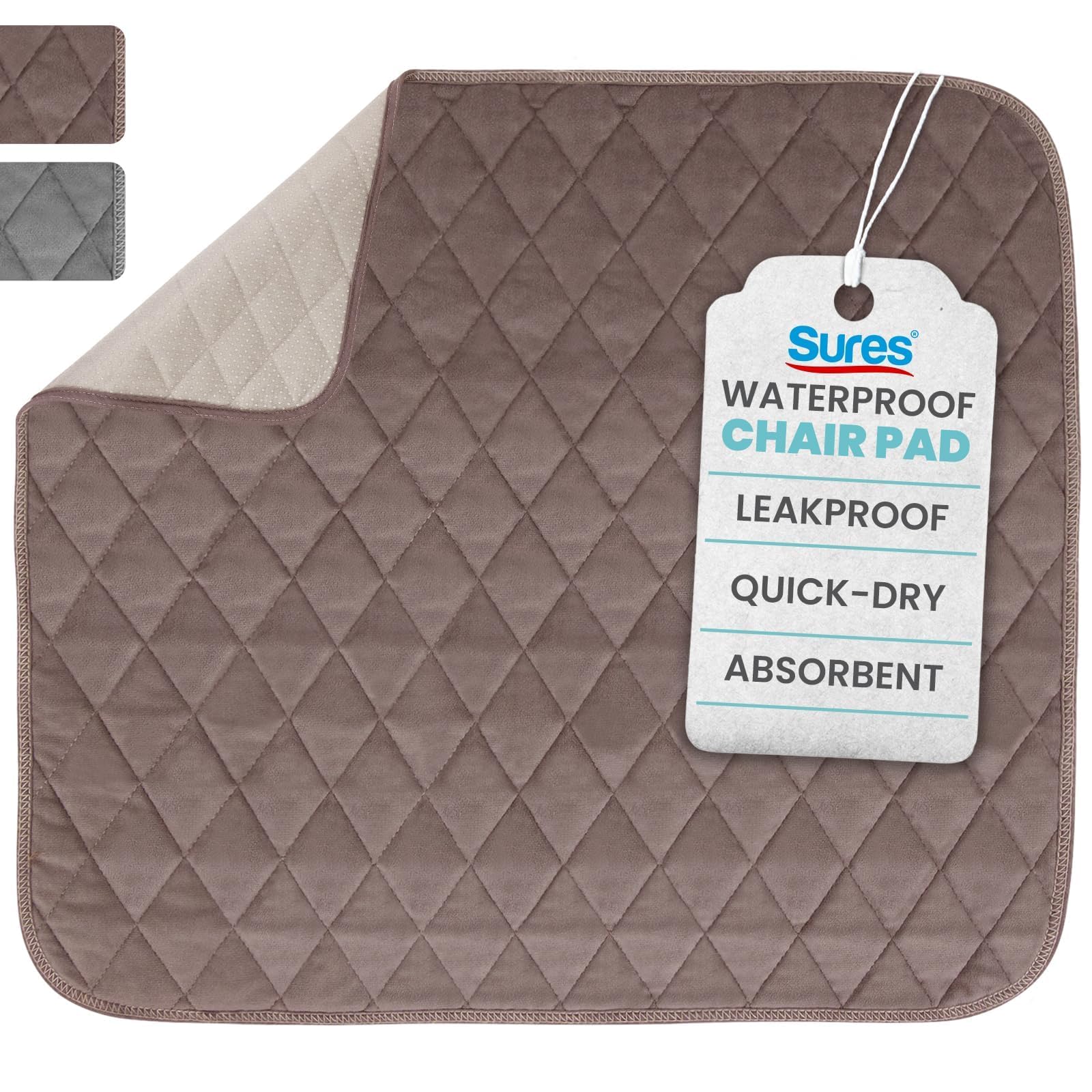 Sures Waterproof Chair Pads for Incontinence (22" x 21") - Washable, Waterproof Seat Protector - Chair Protector Seat Cover - Absorbent Pad for Bed, Seat, Car, Wheelchair & Recliner (Brown, 1 Pack)