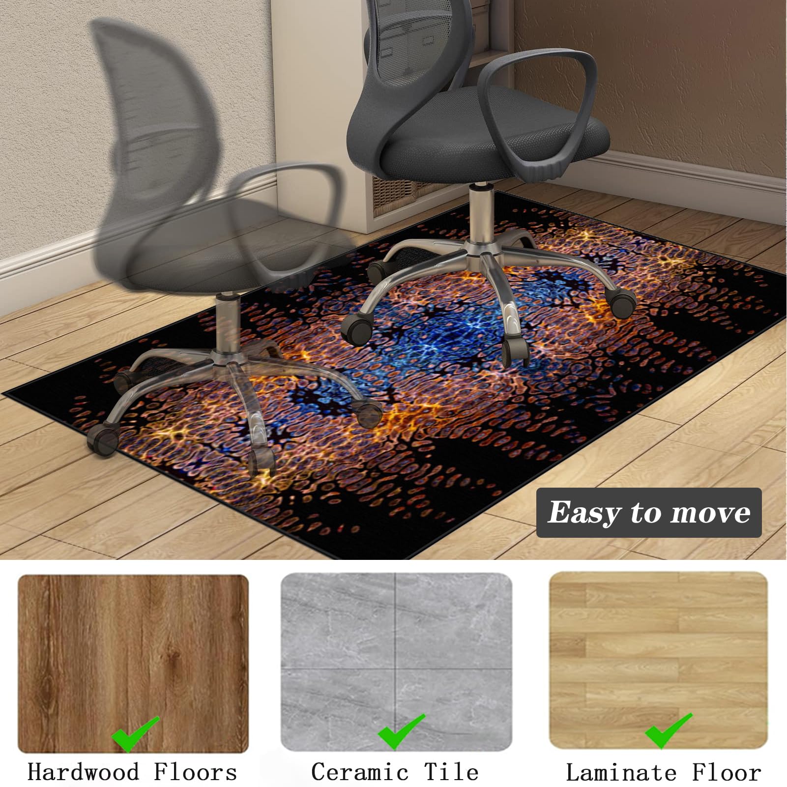 Tapis protège-Sol pour Chaise de Bureau, Tapis Chaise de Bureau, Tapis Gaming sol pour Sols Durs, Tapis de Protection de Sol Antidérapant, Protège sol Sous Chaise, Tapis pour Fauteuil 100 x 120 cm