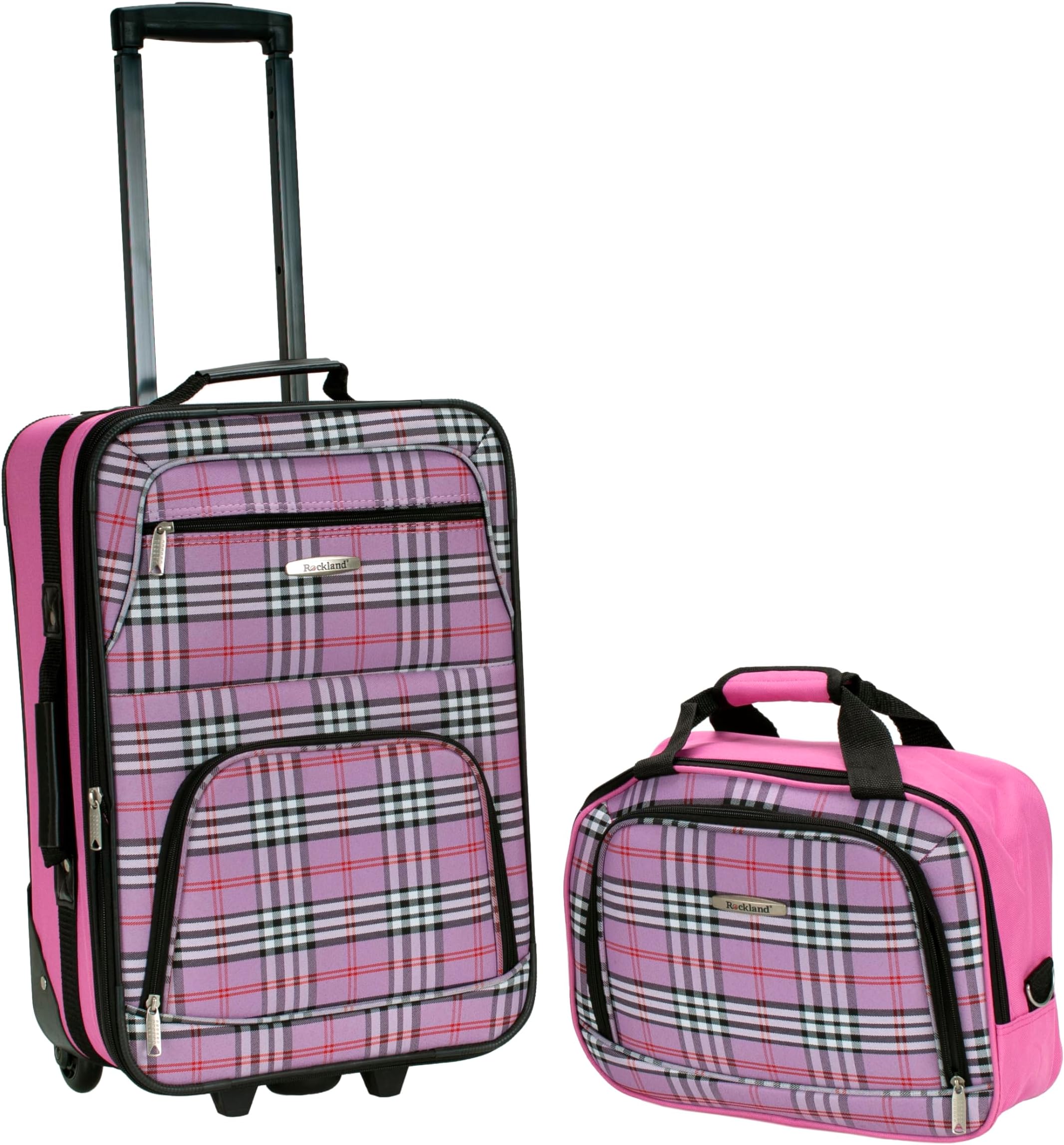 Fashion Softside Upright Luggage Set,Expandable,Lightweight,Telescopic Handle,Wheel, Pink Cross, 2-Piece Set (14/19)