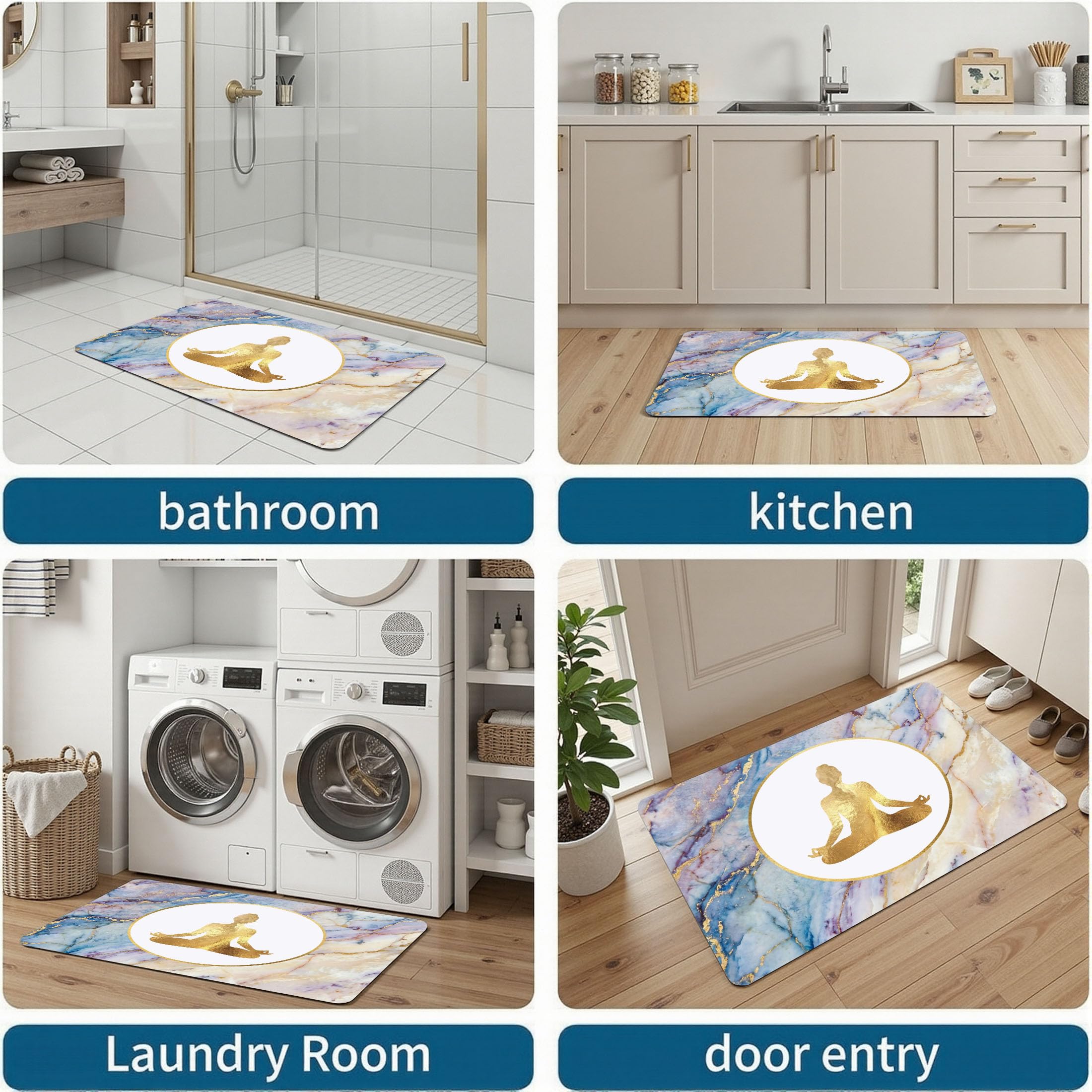 Tappeto di Gomma da Ingresso, 80x120 cm Zerbino d'Ingresso Texture Effetto Marmo Antiscivolo Tappetino Meditazione Zen Anti-Fatica Morbide Assorbenti per Ufficio, Cucina, Corridoio, Blu-Viola