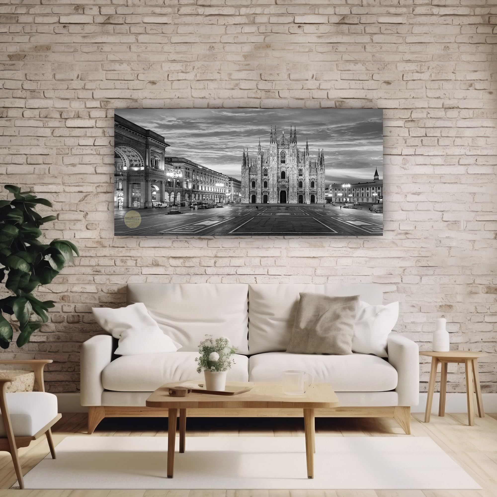 Wallazz Quadro su Tela Milano - Quadri Moderni Soggiorno - Tram, Duomo, Galleria, Navigli, Castello, Arco, Scala - Stampa su Tela - Quadro Moderno Soggiorno - 60x120cm