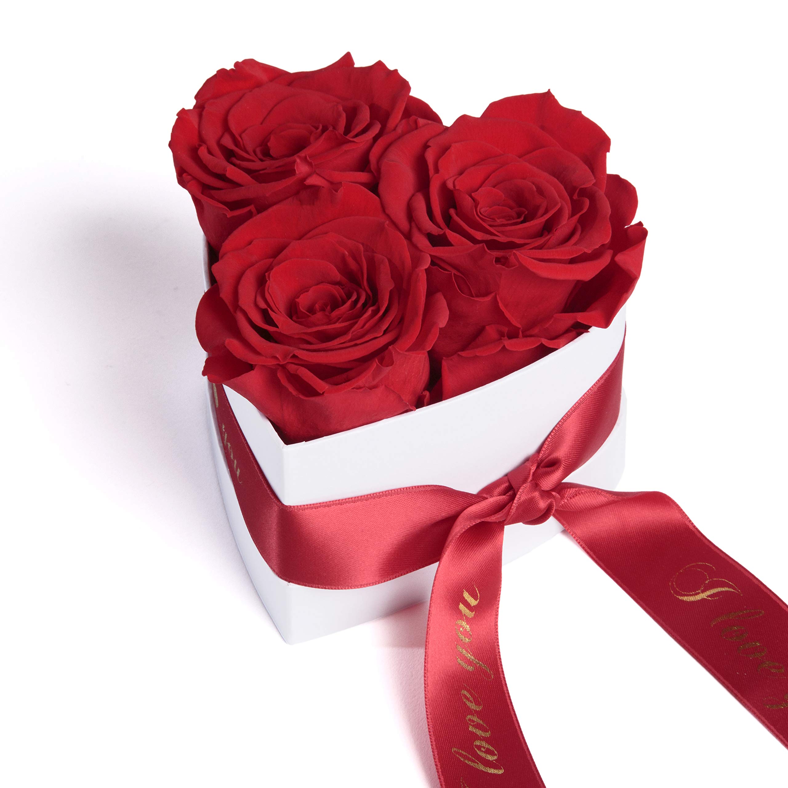 Rosemarie Schulz Heidelberg Infinity Rosenbox Herz 3 Konservierte Rosen in Box - Haltbar 3 Jahre 10x12cm - Liebeserklärung Herz Geschenke für Frauen Valentinstag und Frauentag (I Love You, Rot)