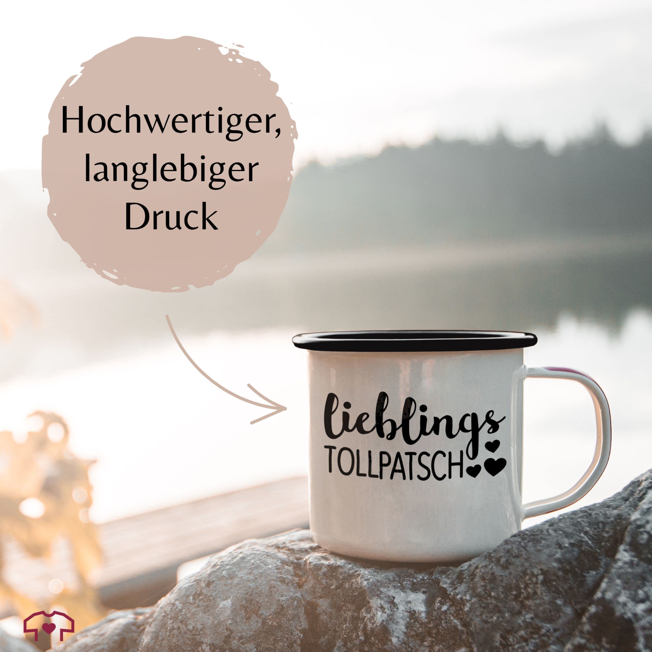 Emaille-Tasse Mit Spruch 'Lieblings Tollpatsch' – 300 Ml, Schwarz-weiß, Robust & Spülmaschinengeeignet