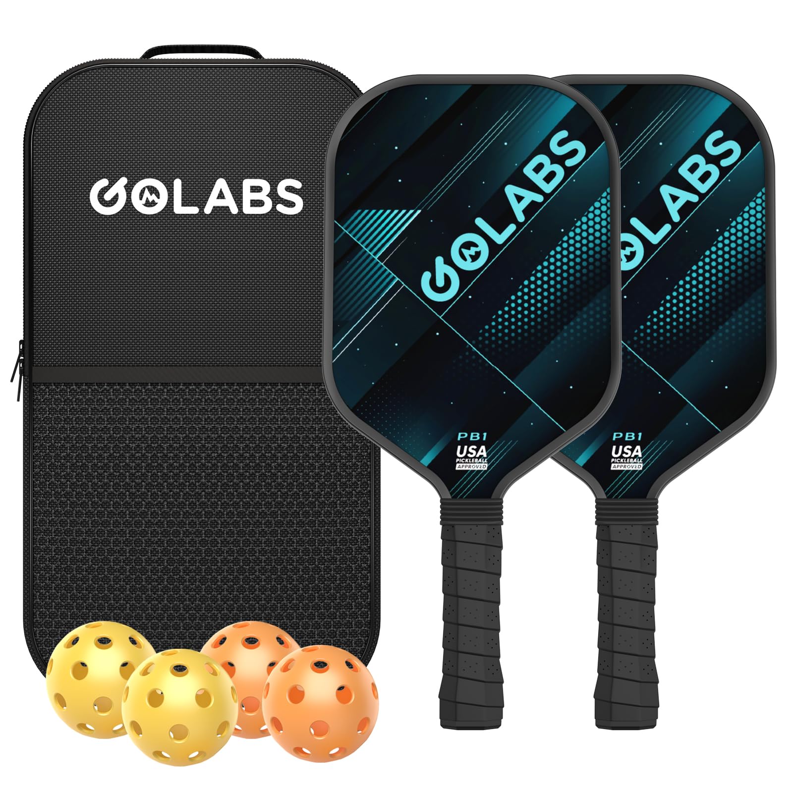 Golabs Pickleball Paddles Set of 2,Fiberglass USAPA Approved 16mm Thickness | 8oz Lightweight, 5.51" Comfort Anti-Slip Elongated Grip Increased Power and Spin, PP honeycomb Core, Fiberglass Surface