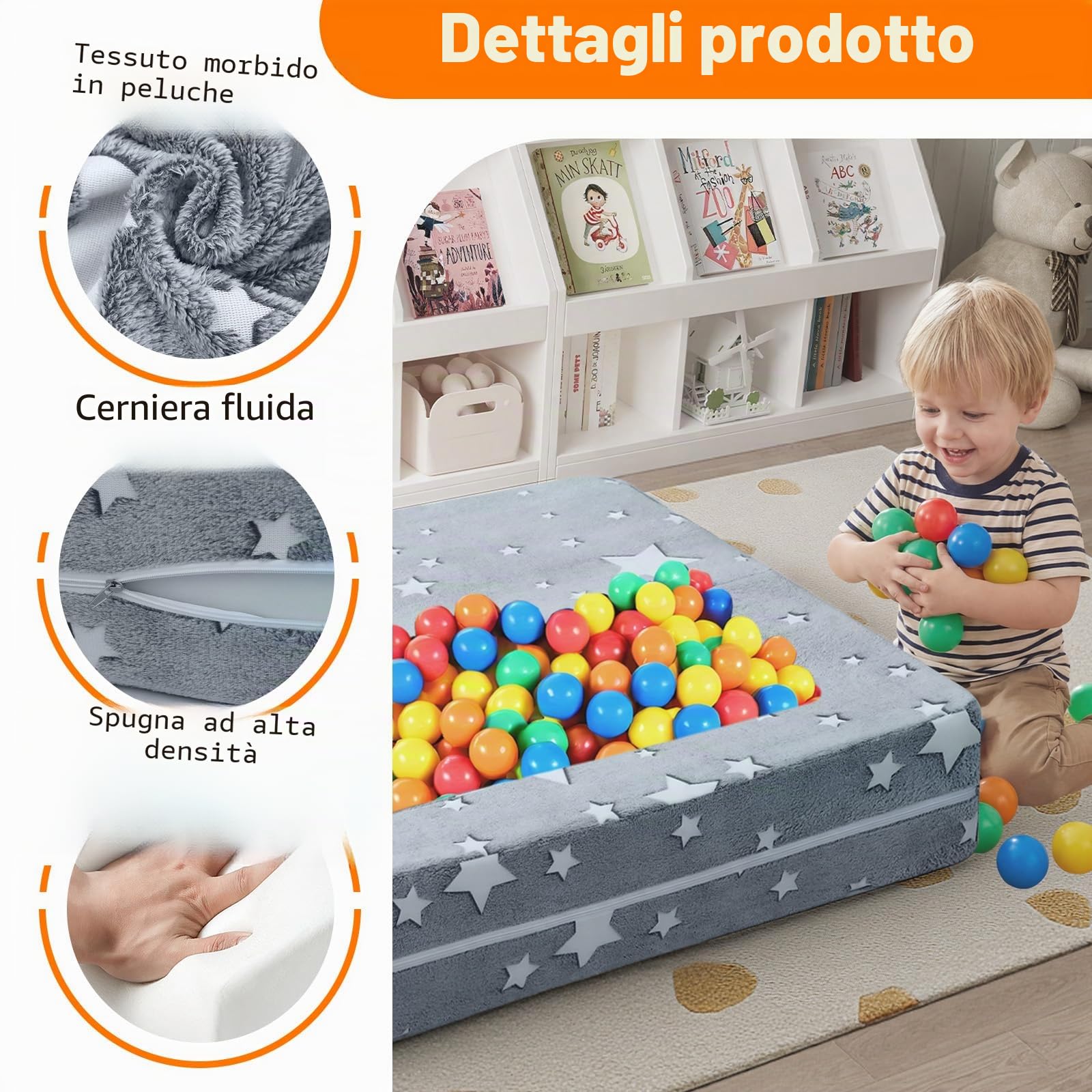 MeMoreCool Divano letto modulare per bambini, si illumina al buio, sedia pieghevole per bambini, mini divano per camera da letto, mobili per la stanza dei giochi, stella grigia