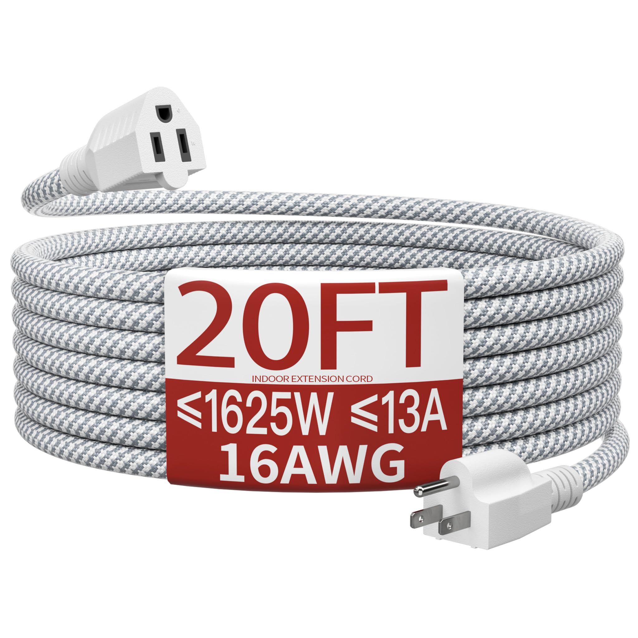 Skrizcable 16/3 20 FT Braided Extension Cord Indoor, 3 Prong Power Cable