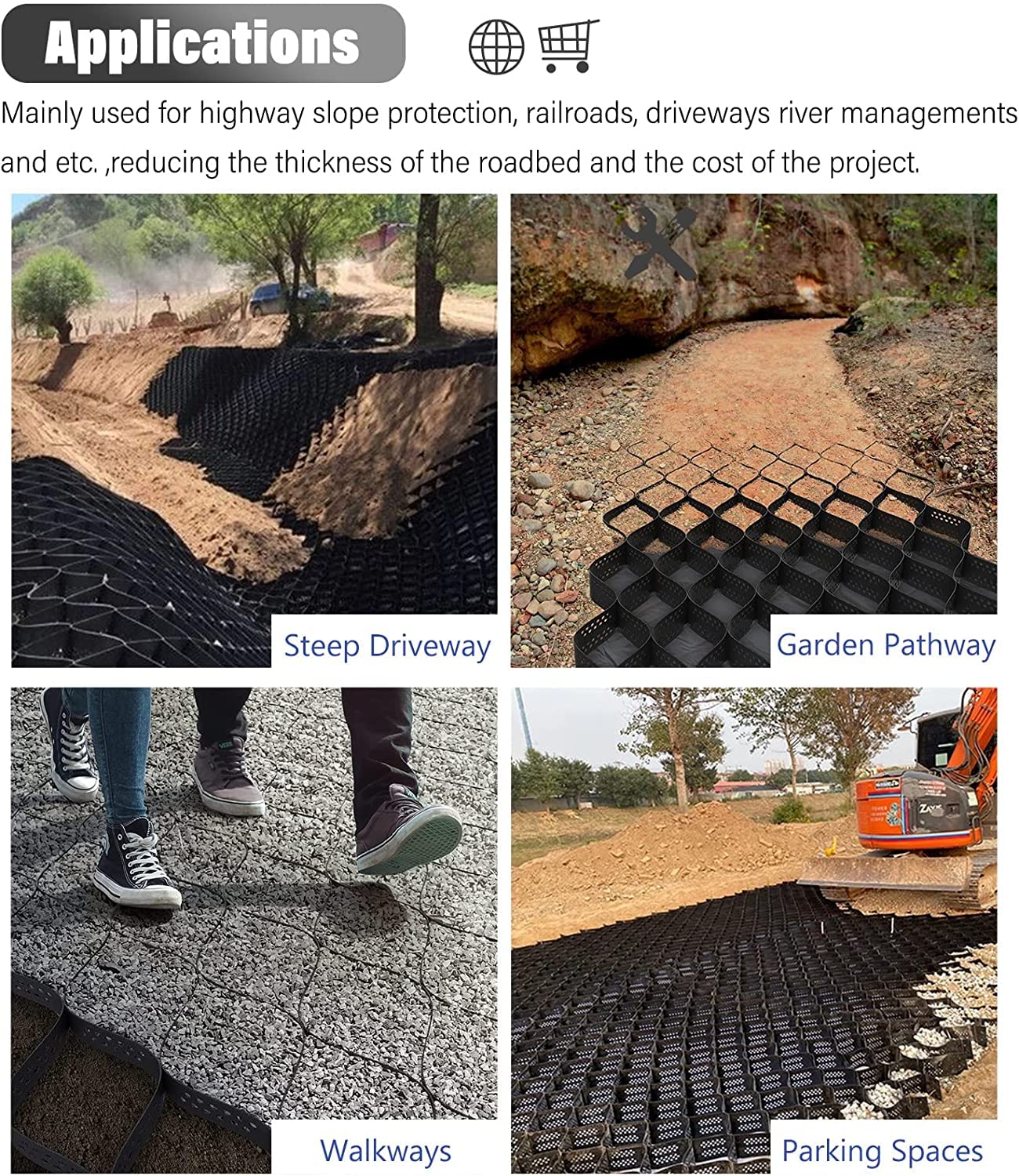 Generico Sistema di Griglie in Ghiaia per vialetti, Rete stabilizzatrice permeabile per Il Controllo del Terreno, geogriglie ad Alta Resistenza per parcheggi e Rinforzo del sottofondo (5x7 m/16,5x23