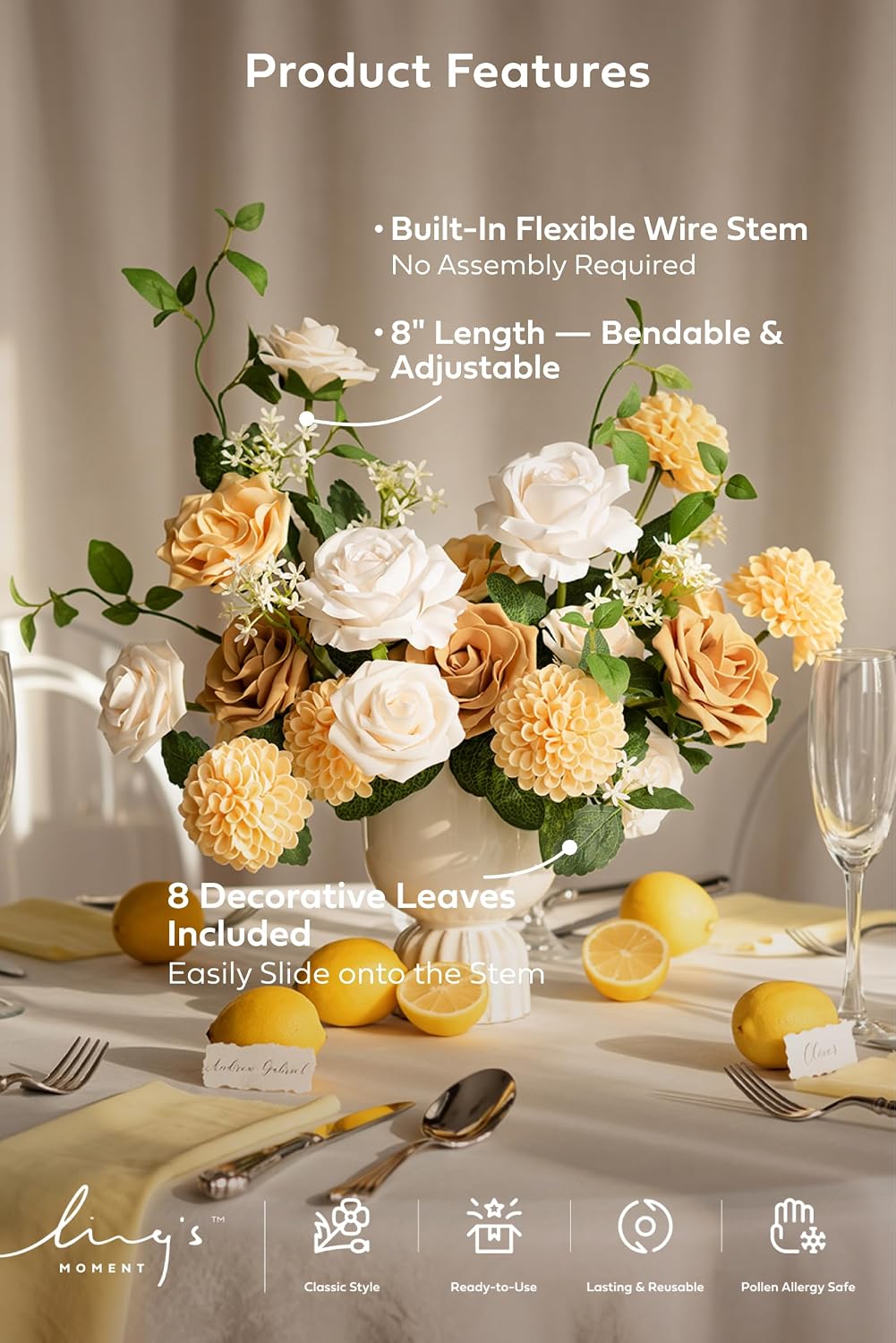 Ling's moment Artificial Yellow Flowers, DIY Wedding Flower Combo, 22 pcs image 2