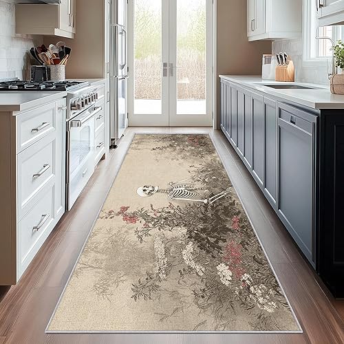 Miniatura 3 de J275 - Alfombra de pasillo de 2 x 7 pulgadas, diseño rústico de flores silvestres, antideslizante, lavable, decoración del hogar para cocina,