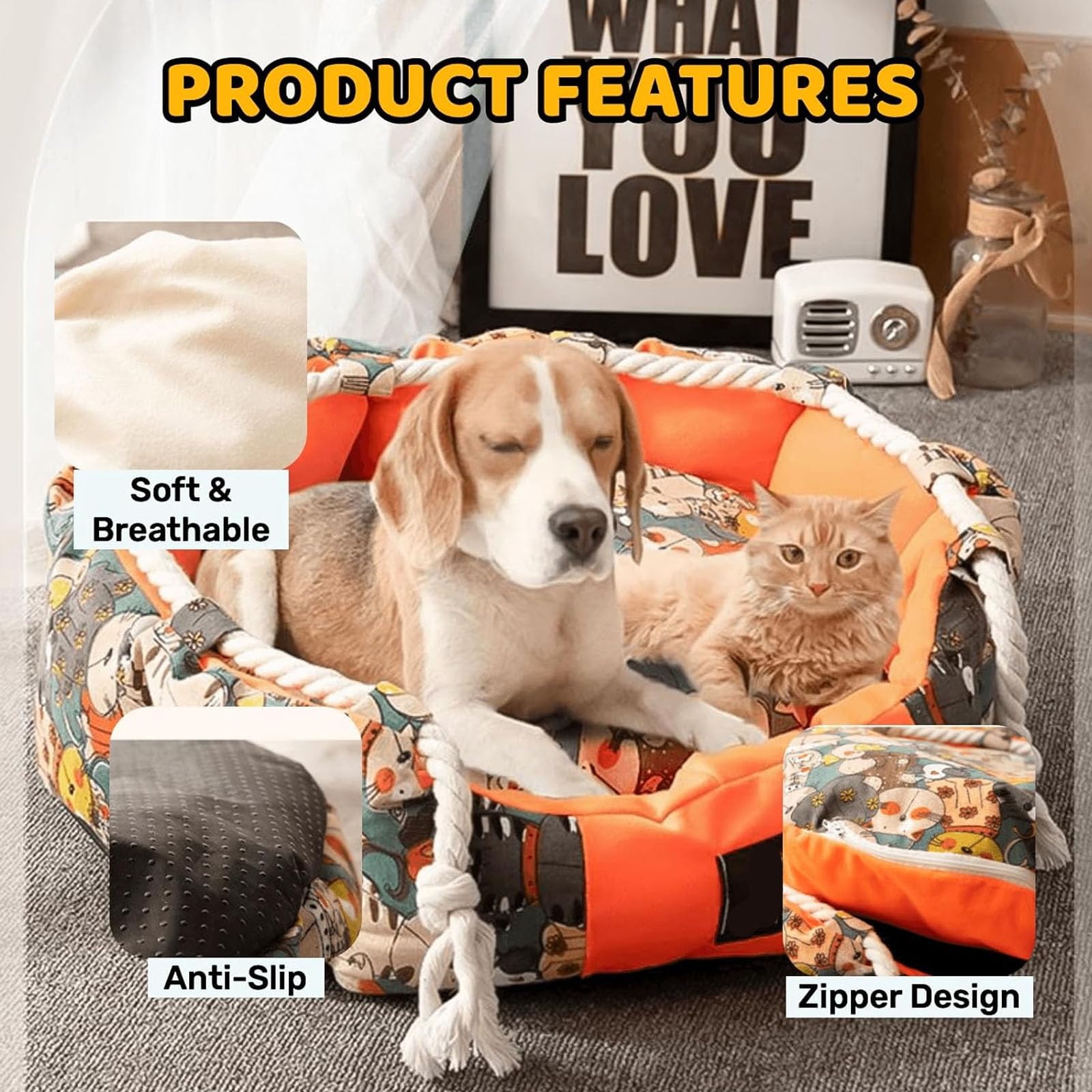 Lindo Sofá Cama para Mascotas, Estético, Suave, Redondo, con Forma De Donut para Gatos De Interior Y Perros Pequeños, Acogedor, Lavable, Antideslizante, Cálido, para Mayor Comodidad,Marrón,M