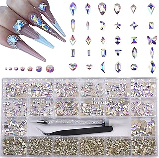 600pcs Big Small Shape Crystal Ab Nail Rhinestones 7000pcs Round Beads Nail Flat Back Glass Gem Stones 3d Nail Art Decoration Jewels Tool Kit Set