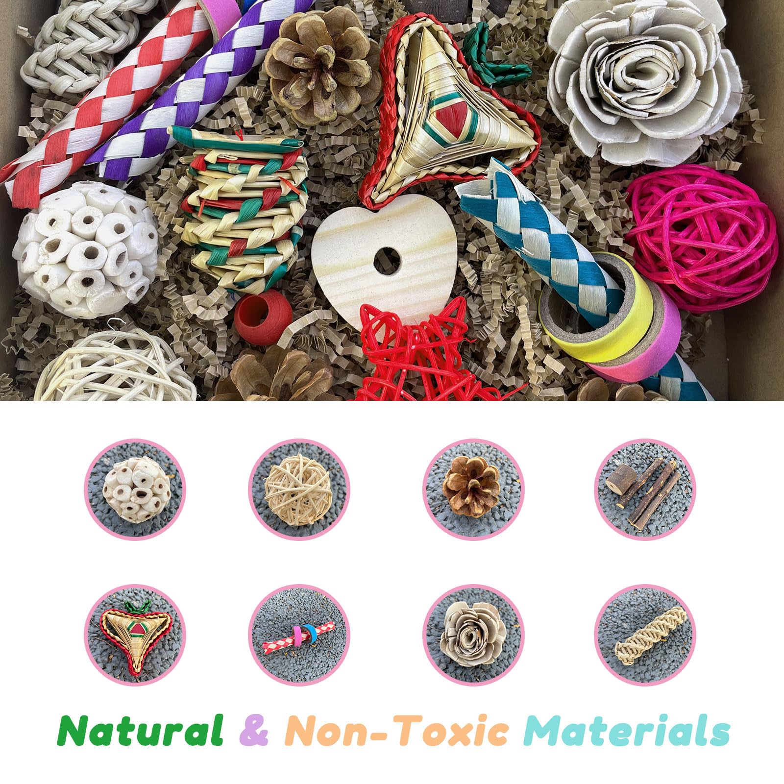 Bird Foraging & Bird Shredding Toys Box,Natural Chewing and Foraging Toys for Cockatiels,Parakeets,Conures,Love Birds & Small to Medium Parrots - image 3