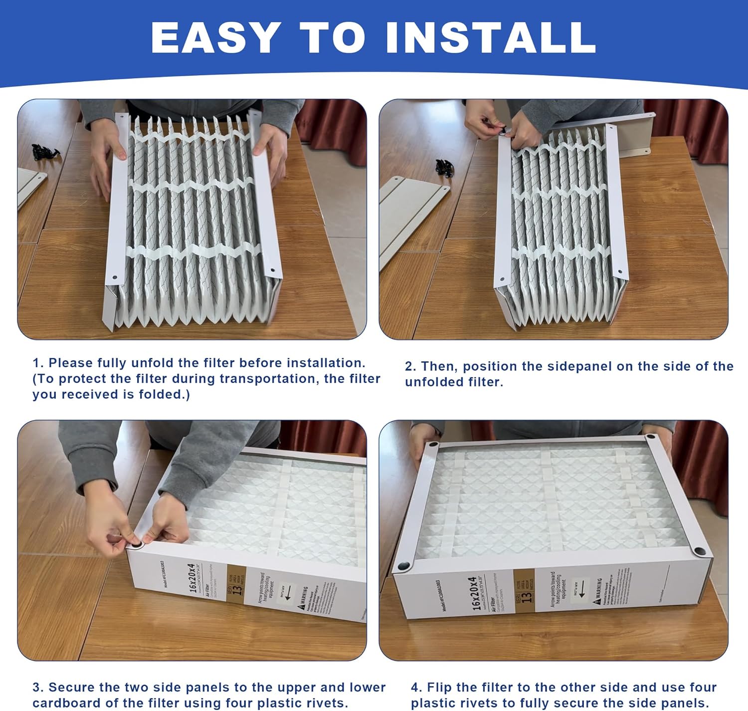 2 Pack 16x25x4 Air Filter Replacement Compatible with Honeywell FC100A1029 Pleated HVAC, MERV 13 Furnace Filter, Foldable Design (Actual Size: 15.94 x 24.86 x 4.38 Inches)