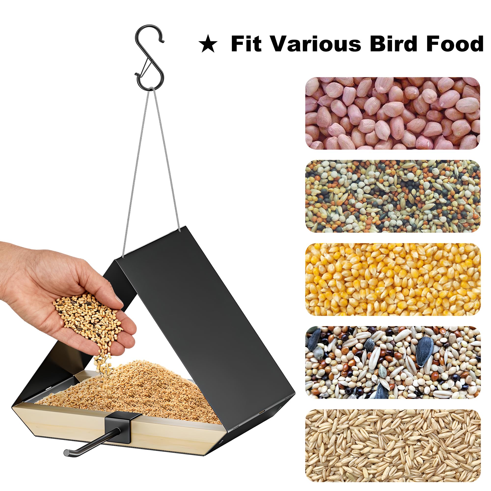 FANHAO Mangiatoia con Tetto Metallico, Sospensabile Esterno, Rete Ventilata, Facile da Pulire, Regalo Birdwatching e Arredo Giardino per Pettirossi, Cincialle e Uccelli Selvatici, Nero