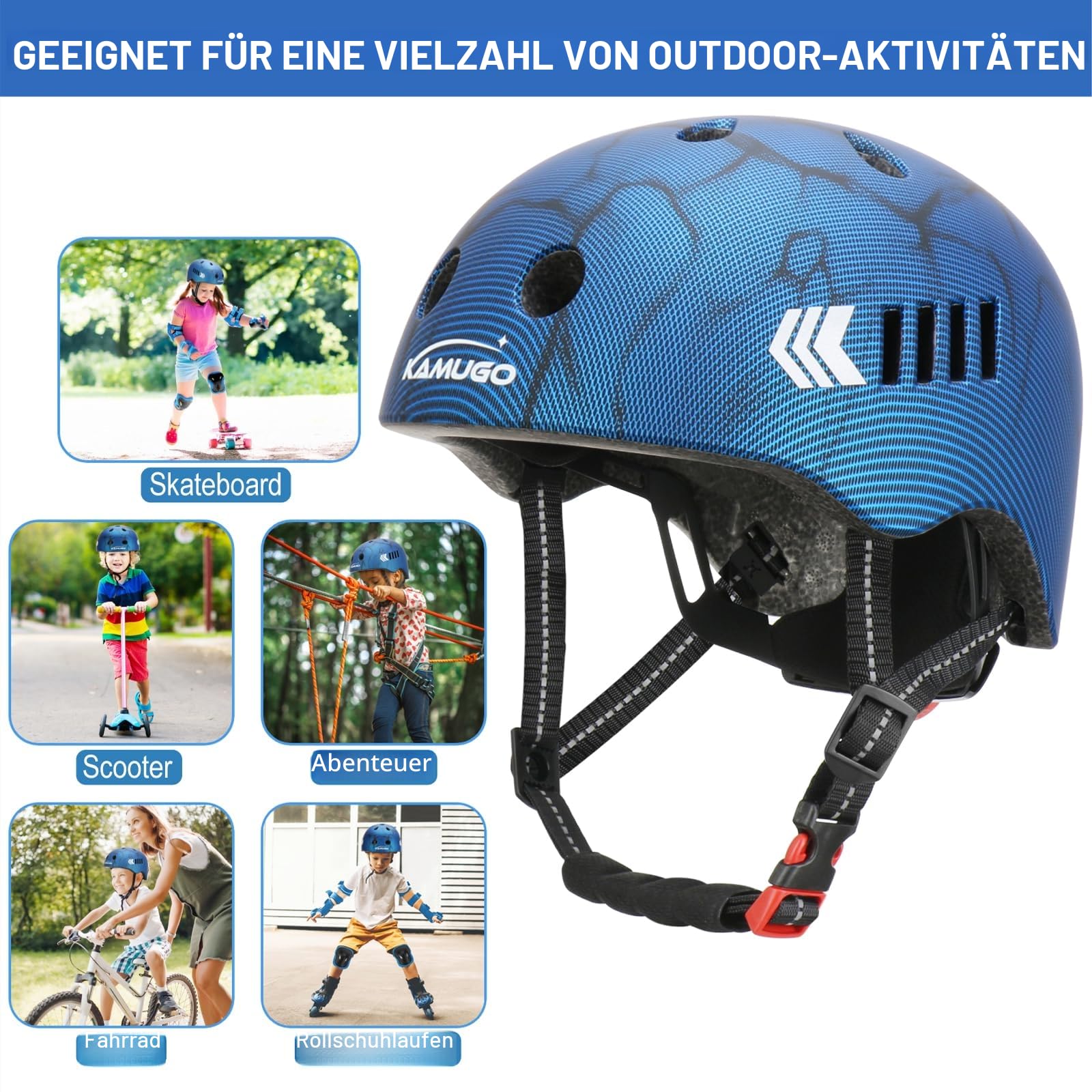 KAMUGO Kleinkind-Fahrradhelm-Set, Kinderhelm für Jungen und Mädchen im Alter von 1–8 Jahren, mit Schutzausrüstung, Knie-, Ellenbogen-, Handgelenkschoner für Roller, Skate, Fahrrad, Skateboard