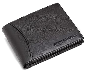 amazon basics Leather Wallet | Durable Leather Craftsmanship | 6 Card Slots, 2 Cash Compartments, Zip Pocket (Black) - image, photos