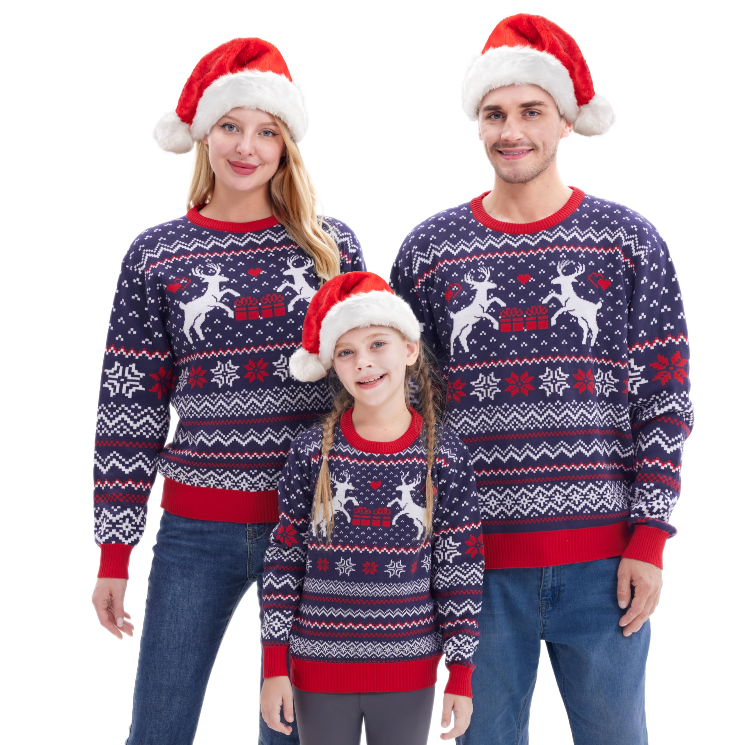 Giggling Getup Women's Navy Blue Family Matching Ugly Sweater, Cute Christmas Long Sleeve Knit Pullover, Blue Christmas Sweater For