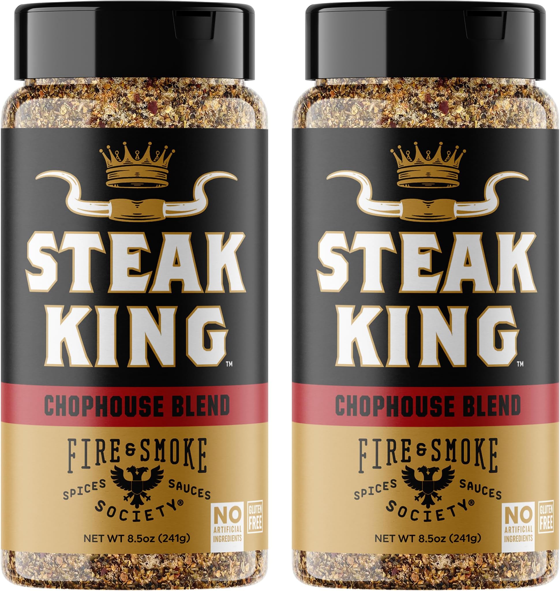 Fire & Smoke Society Steak King Steak Seasoning | BBQ Rubs for Smoking and Grilling Meat | Filet Mignon, Ribeye, Beef, Lamb and Burgers | BBQ Rubs and Spices | Large (2-Pack)