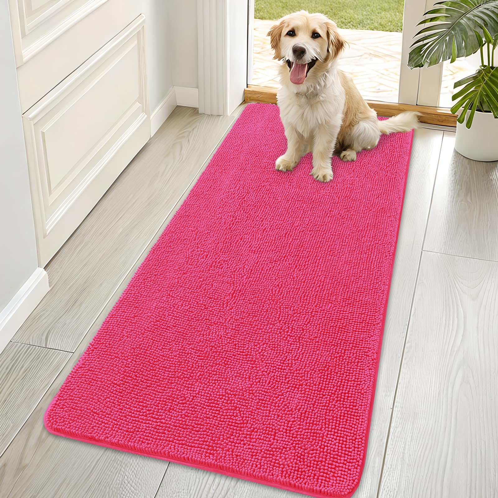 OLANLY Dog Door Mat for Muddy Paws 70x35, Super Absorbent Chenille Mud Mat