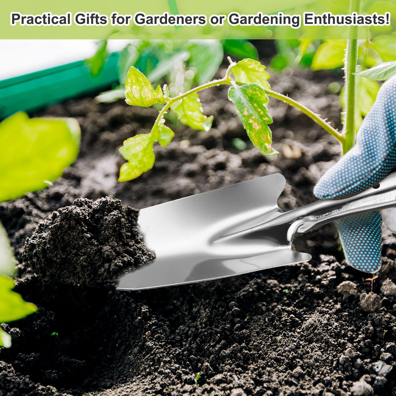 QUARKZMAN 2pcs Pala da Giardinaggio Manuale 11,4 x 3,3" in Acciaio Inossidabile con Marcature di Profondità per Trapianto con Manico Attrezzi da Giardinaggio