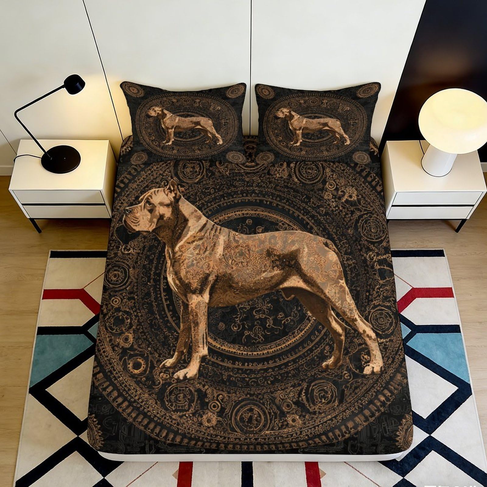 3D Printed Cane Corso Art Fitted Sheet Microfiber Brown Dog Pattern Bed Cover for Bedroom Dorm Mattress Decor 90x200x25cm