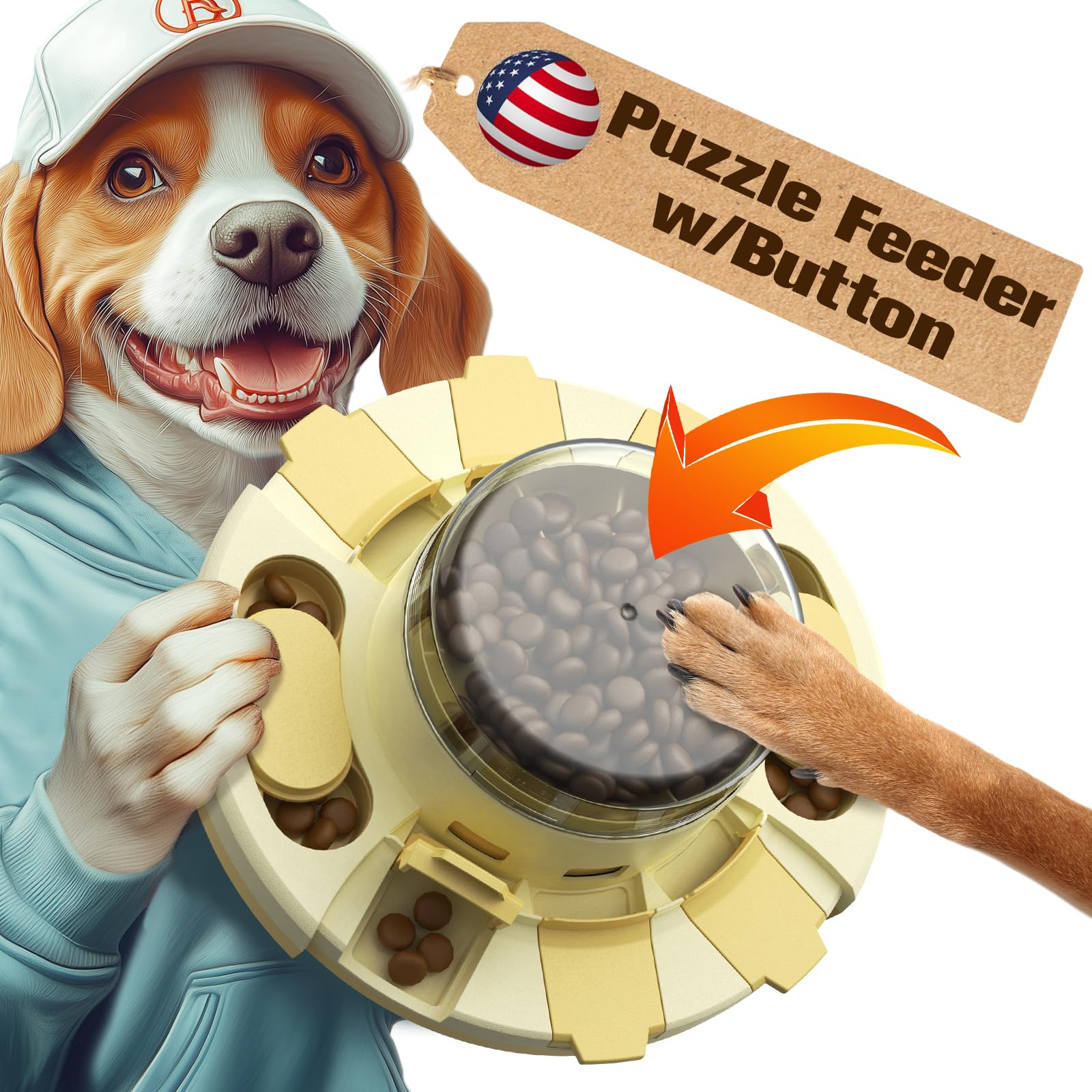 KADTC 2 Levels of Challenge - Dog Puzzle Feeder Toy U.S. Brand - Design Push-to-Release Treat Dispenser for Small Medium Large Dogs Boredom Buster