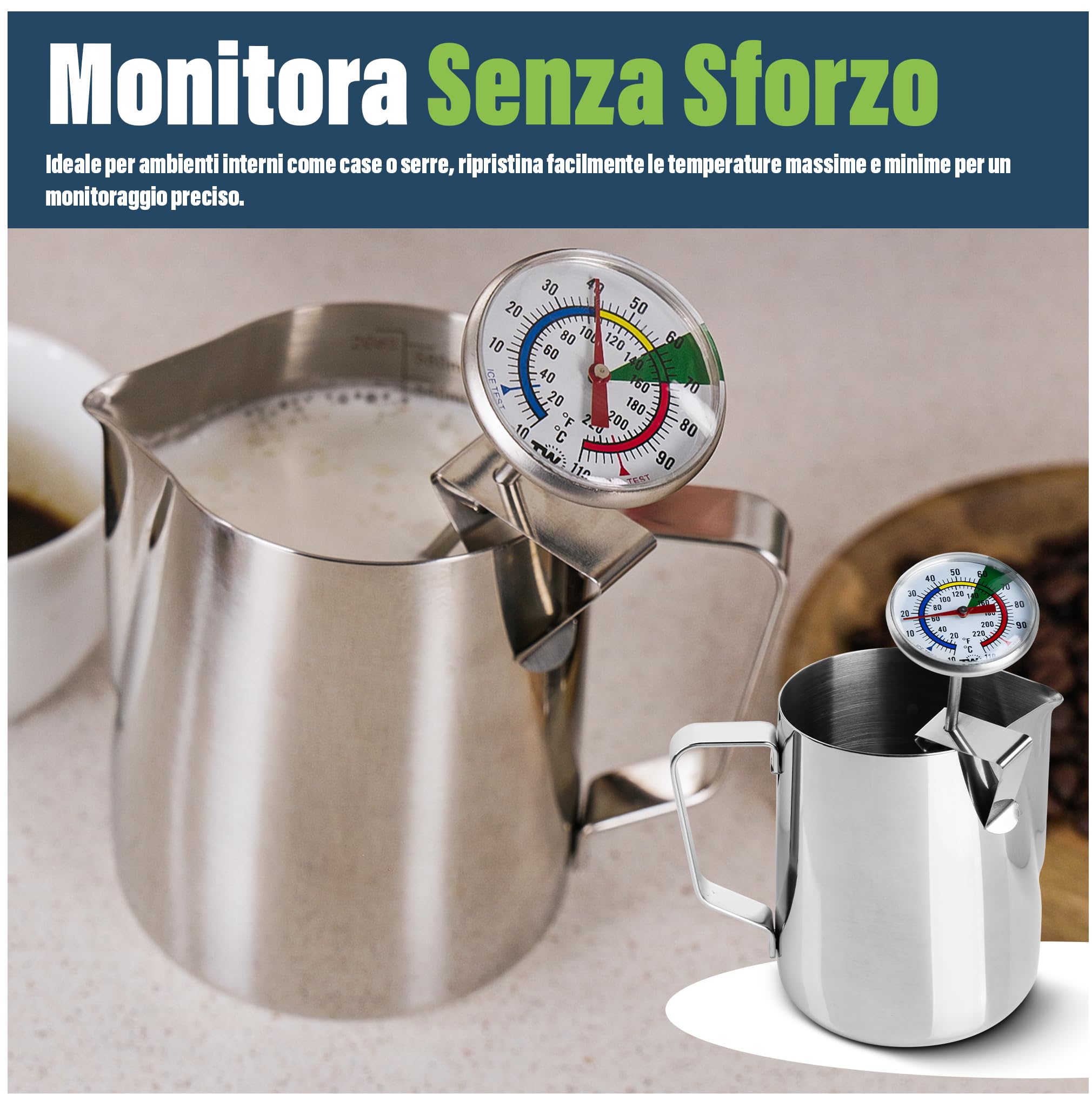 Termometro e bricco per il latte da 600 ml, per caffè perfetti come al bar, ottimo per realizzare caffellatte e cappuccini schiumosi