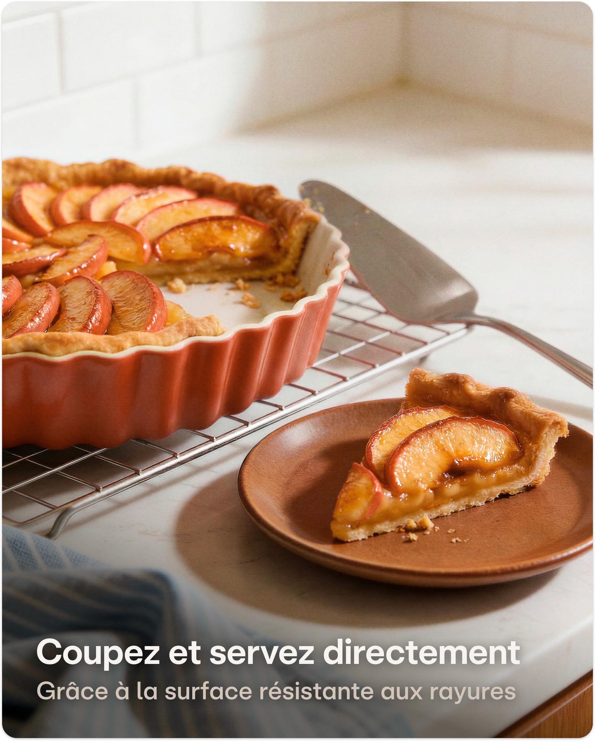 Praknu Plat à Tarte en Céramique - (Ø 28cm Moule à tarte) - Avec Revêtement Anti-adhésif - Plat a tarte facile à nettoyer - Moule a tarte résistant aux coupures (Rouge)
