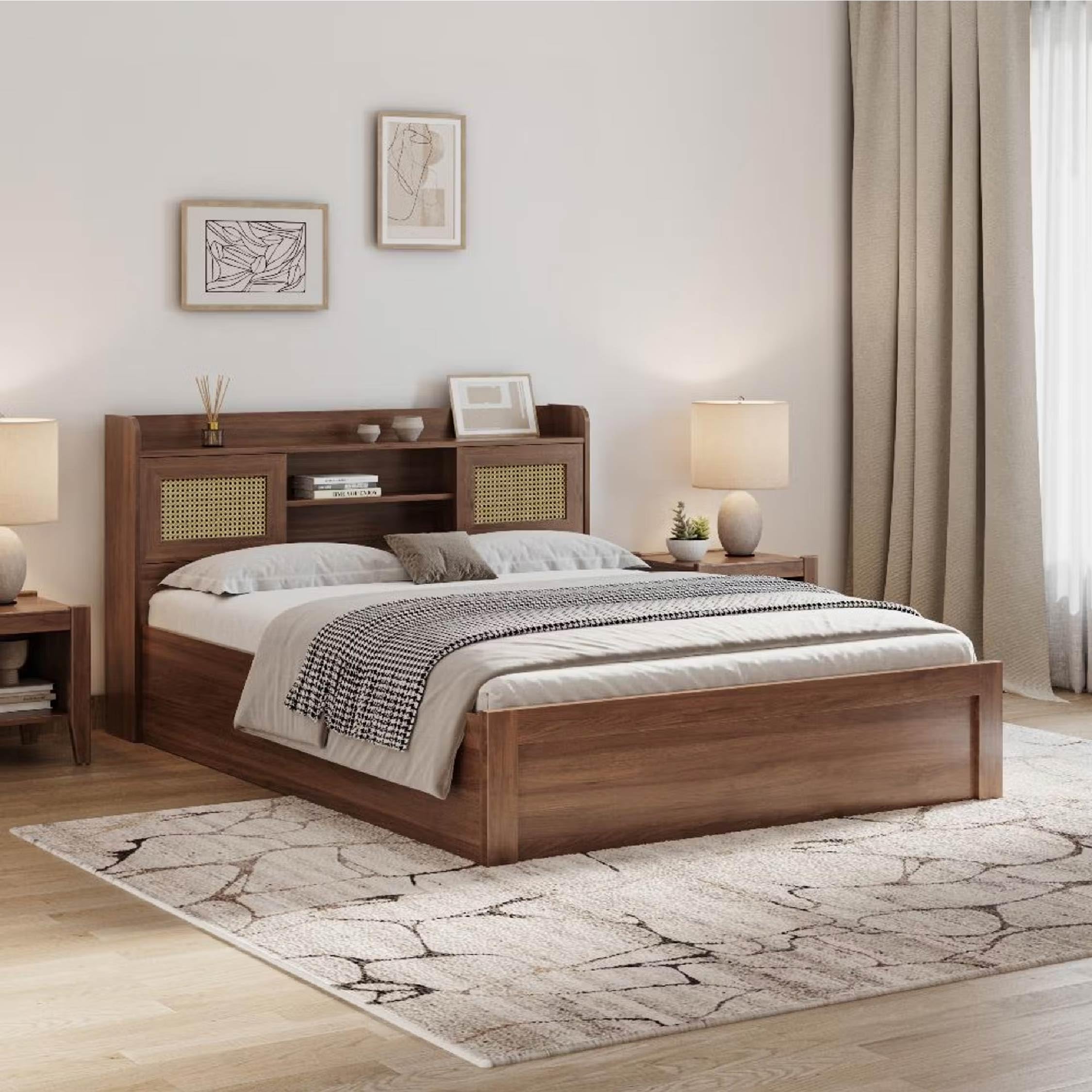 Wakefit Bed | 3 Yr Warranty | Bed Queen Size, Comes with Storage Box, Noise-Free, Density: 680–750 kg/m³, Termite & Borer Resistant, Fits Mattresses Up to 8 inches (Tesser 78 x 60 - Columbian Walnut)