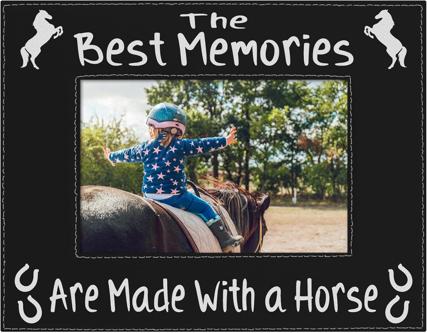 ThisWear Large Photo Frame The Best Memories Are Made With A Horse 8x10 Leatherette Photo Frame Black